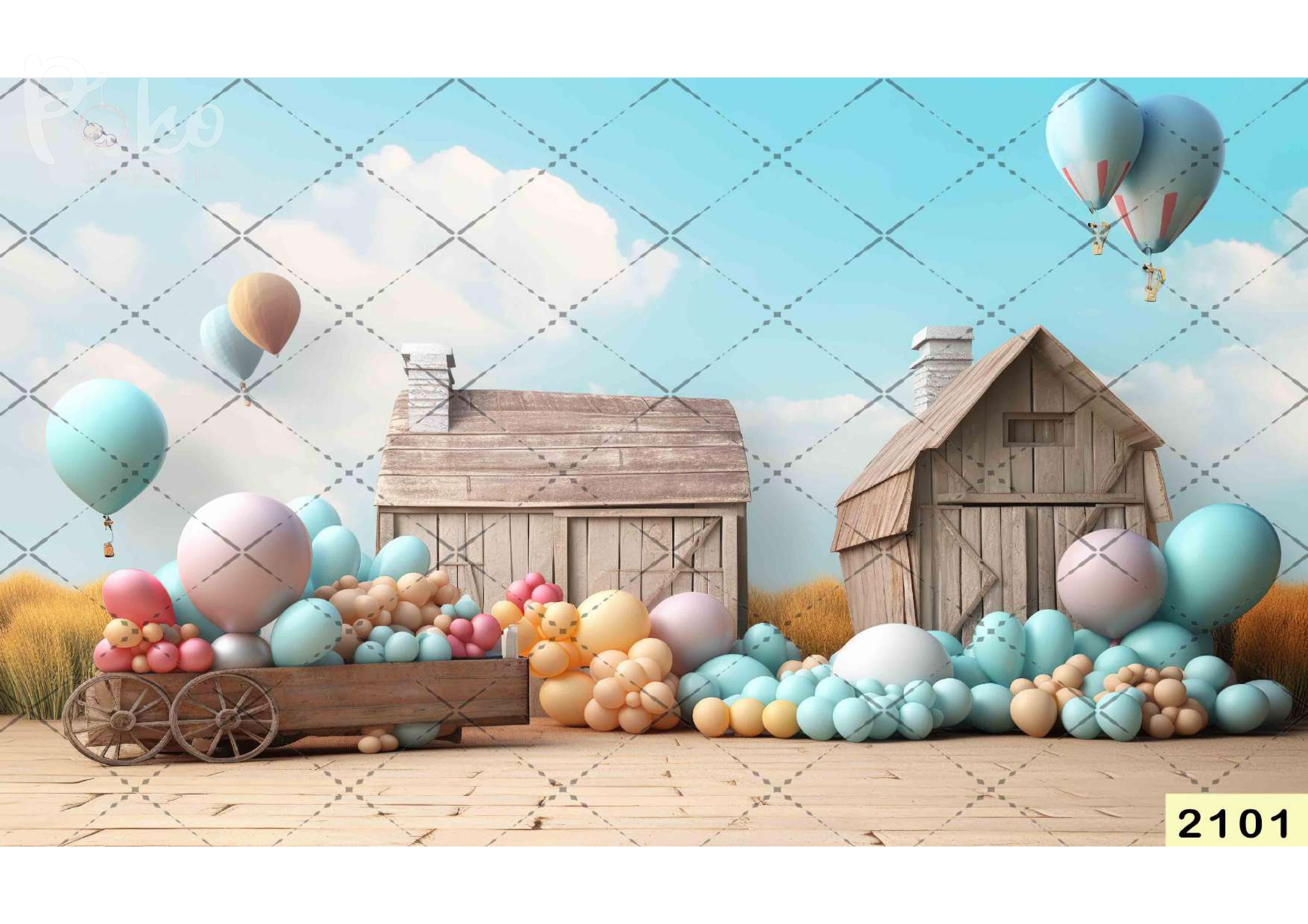 Wood House With Balloon babyphotoshoot Backdrop