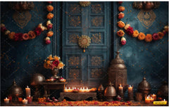 Flower Lantern With Blue babyphotoshoot Backdrop