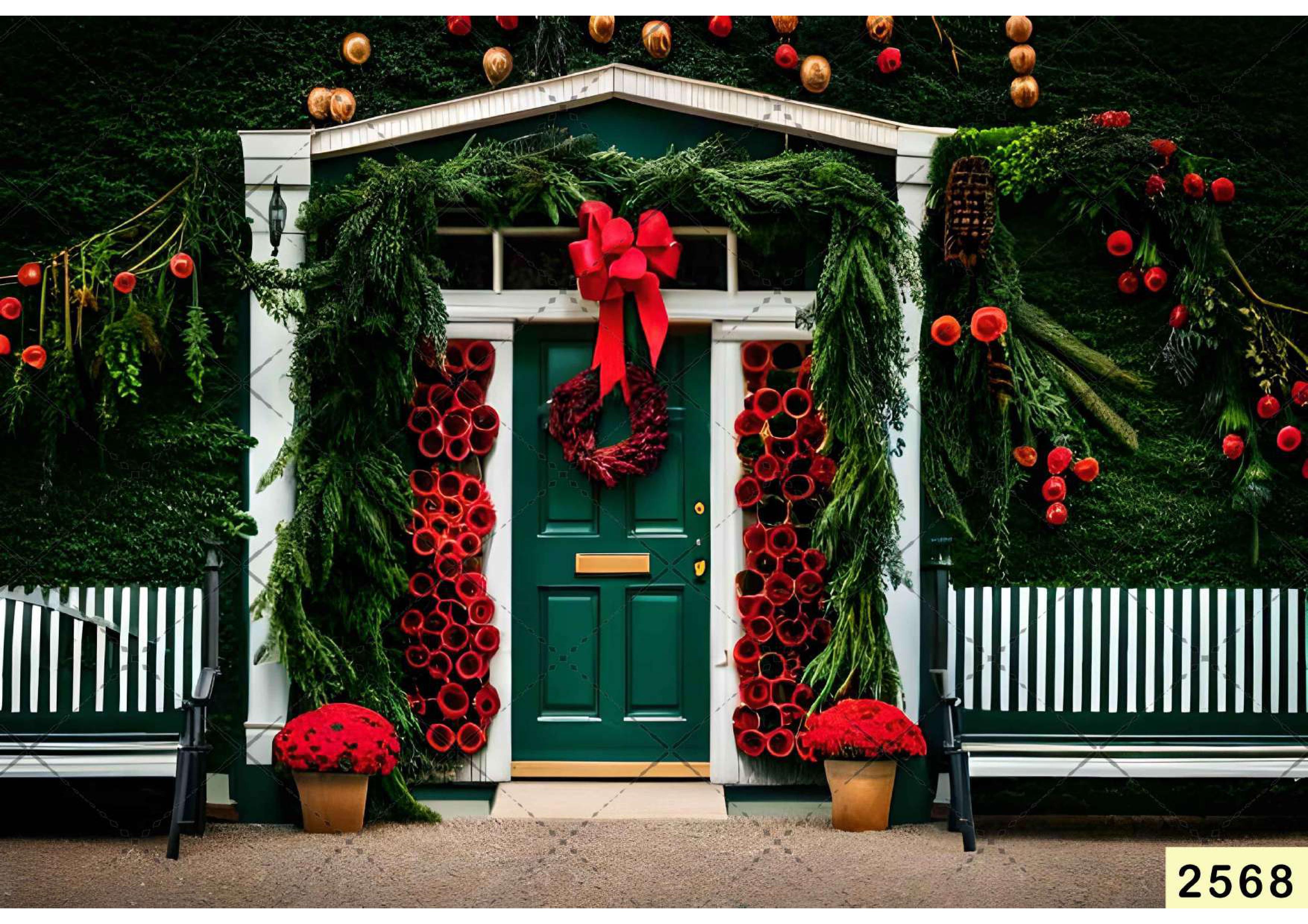 Green Door With Red Ribbon babyphotoshoot Backdrop