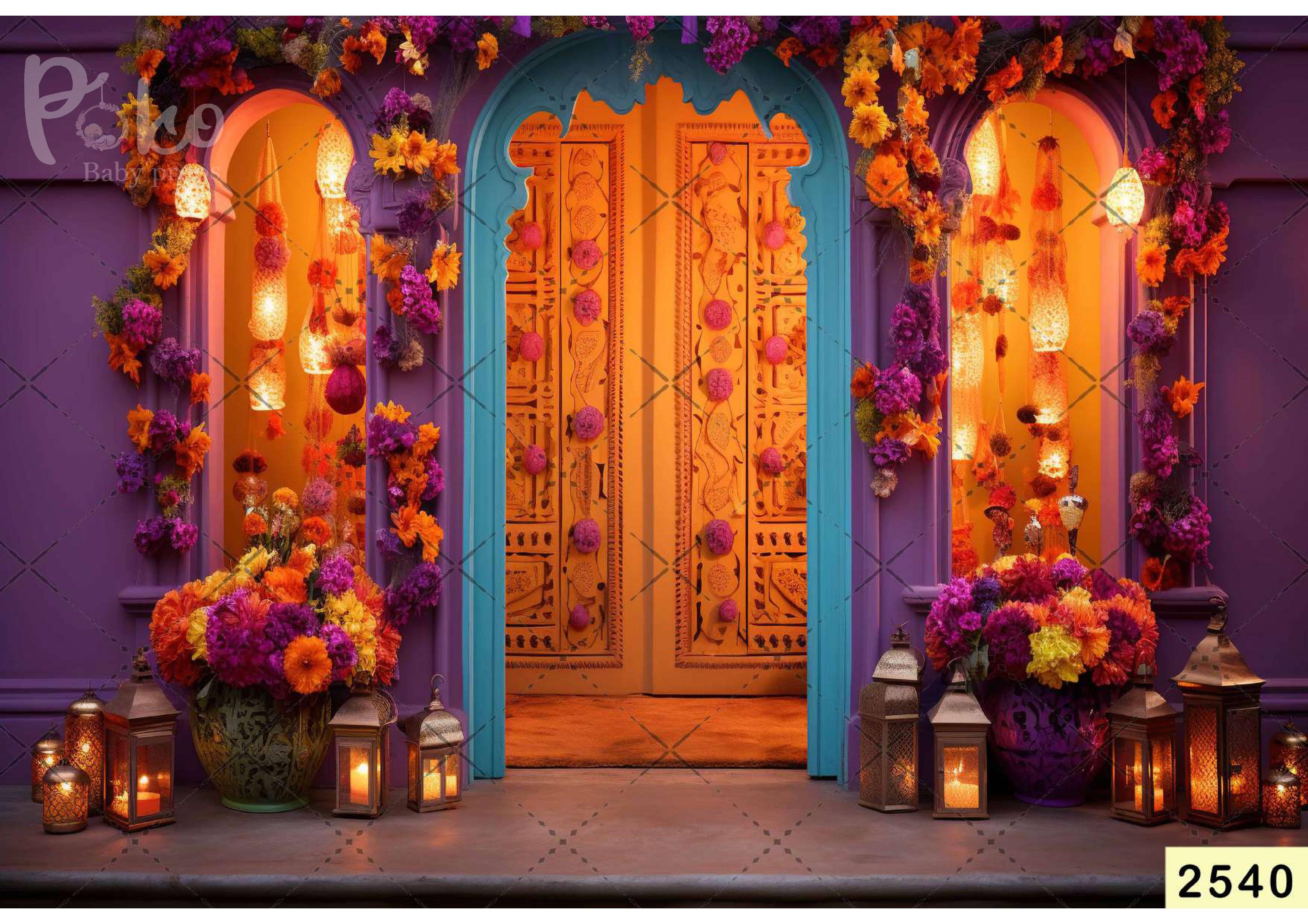 Yellow Flower Purple Decoration Backdrop