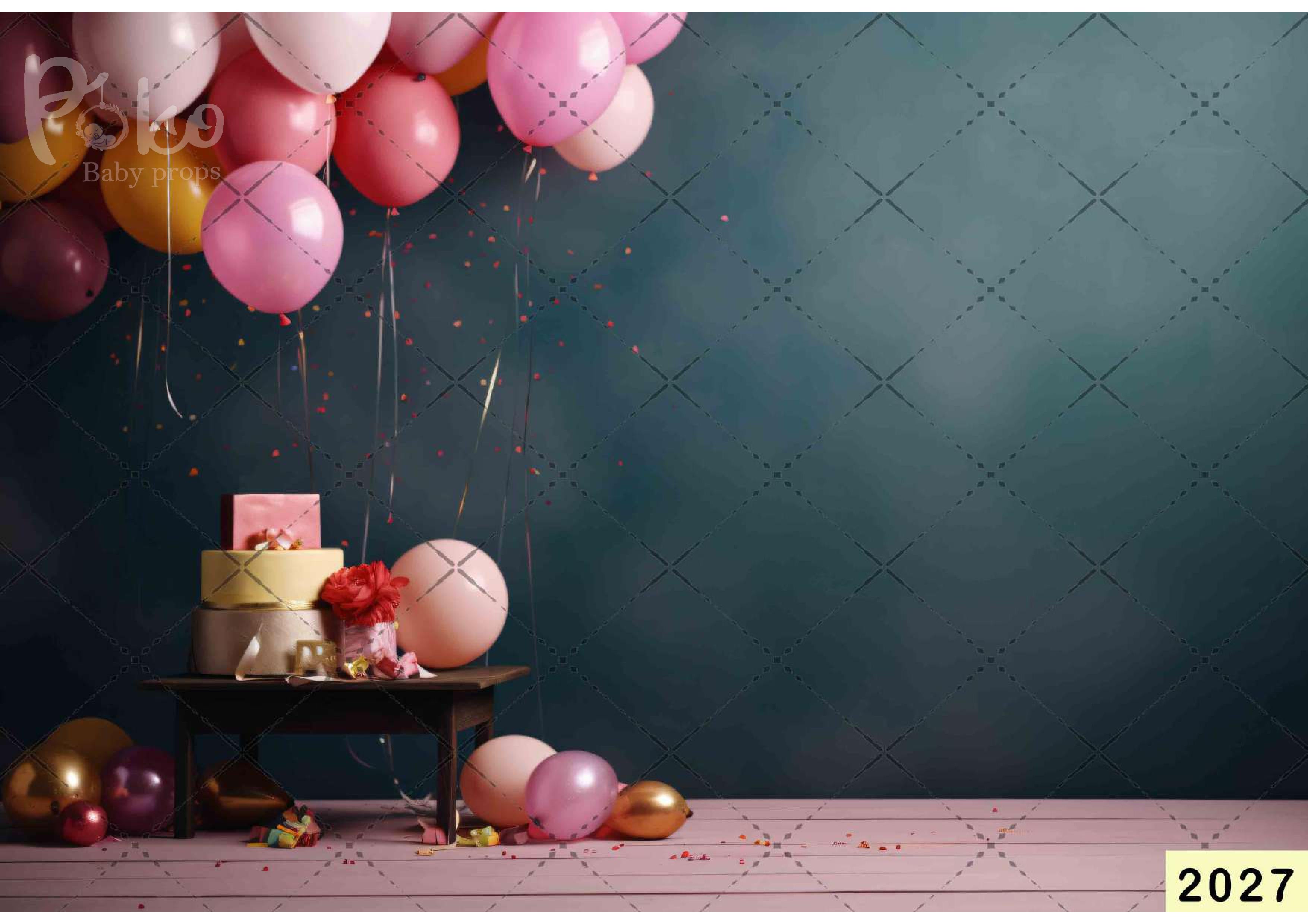 Dark Green With Pink Balloon babyphotoshoot Backdrop