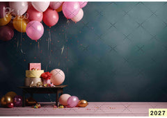 Dark Green With Pink Balloon babyphotoshoot Backdrop