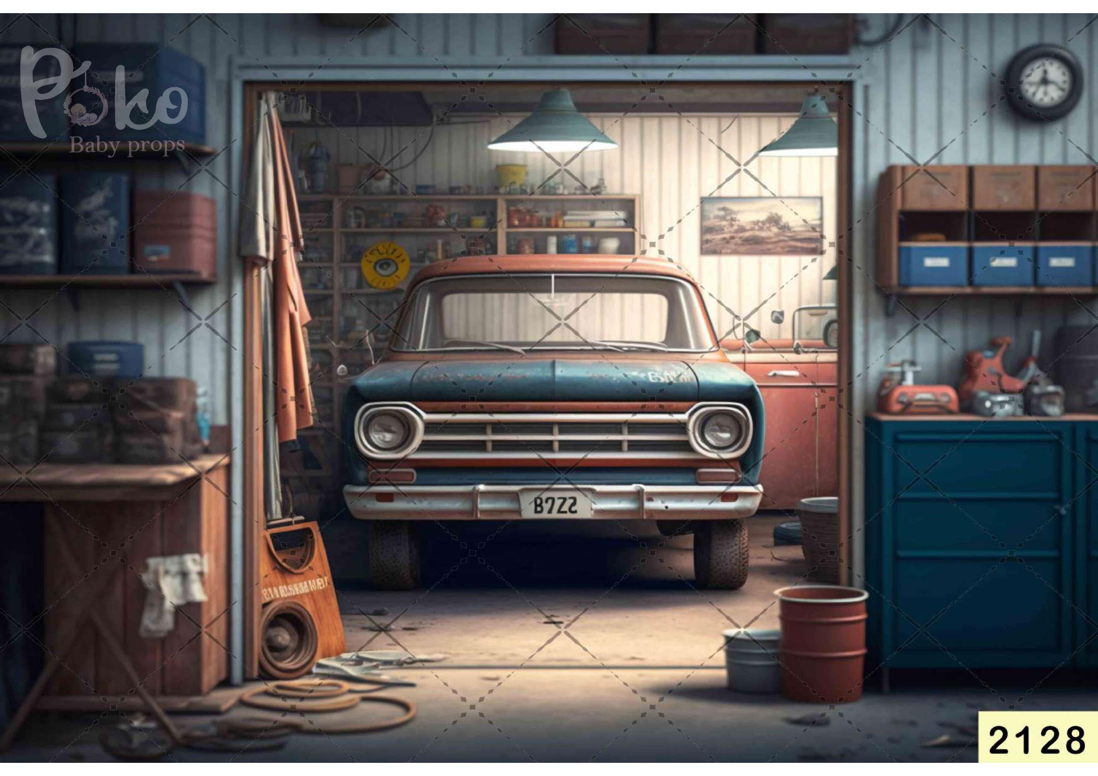 Vintage Mechanic Shed Backdrop