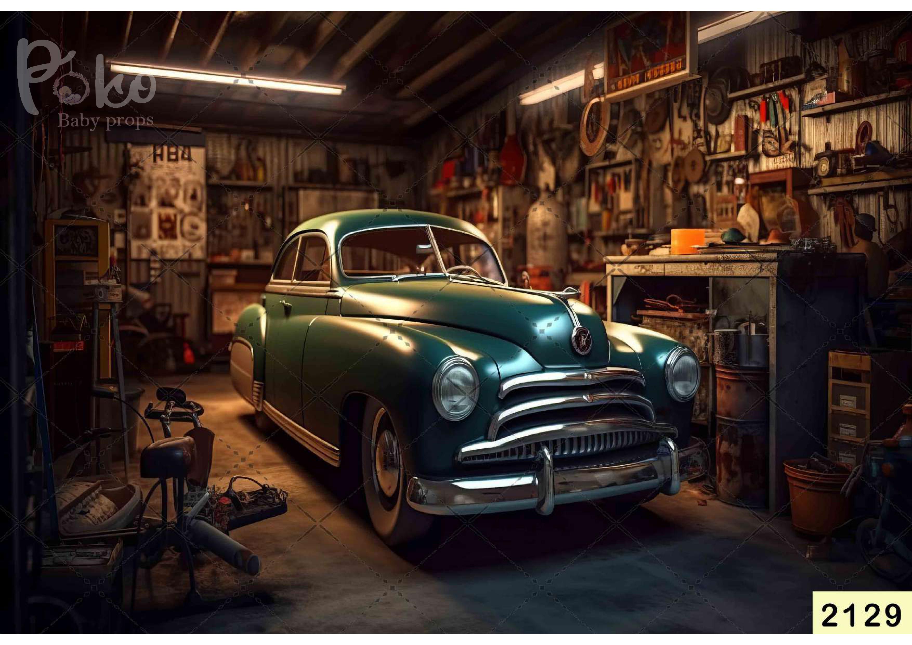 Vintage Green Car Backdrop