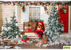 Teddy With Christmas Backdrop