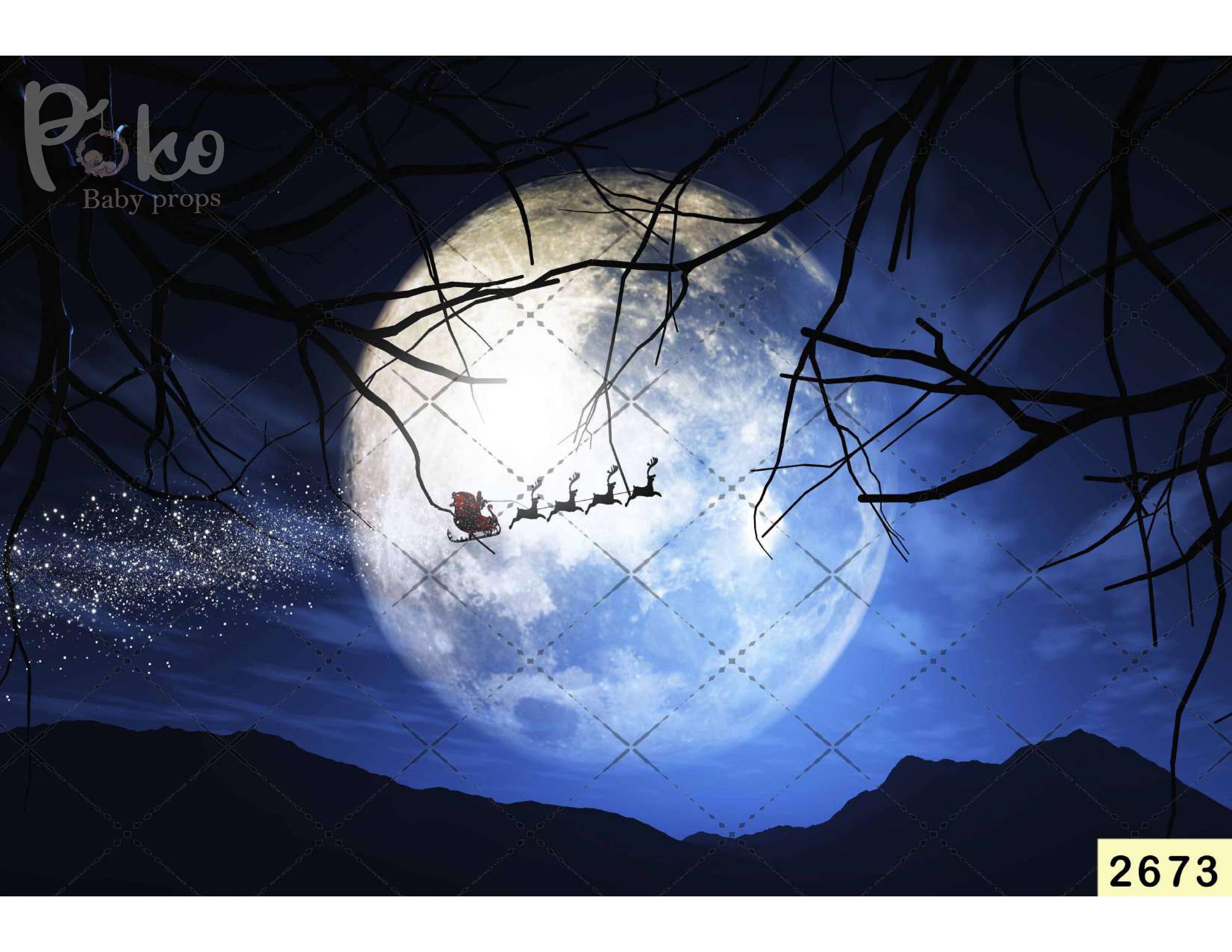 Moon With Santa Cart Backdrop