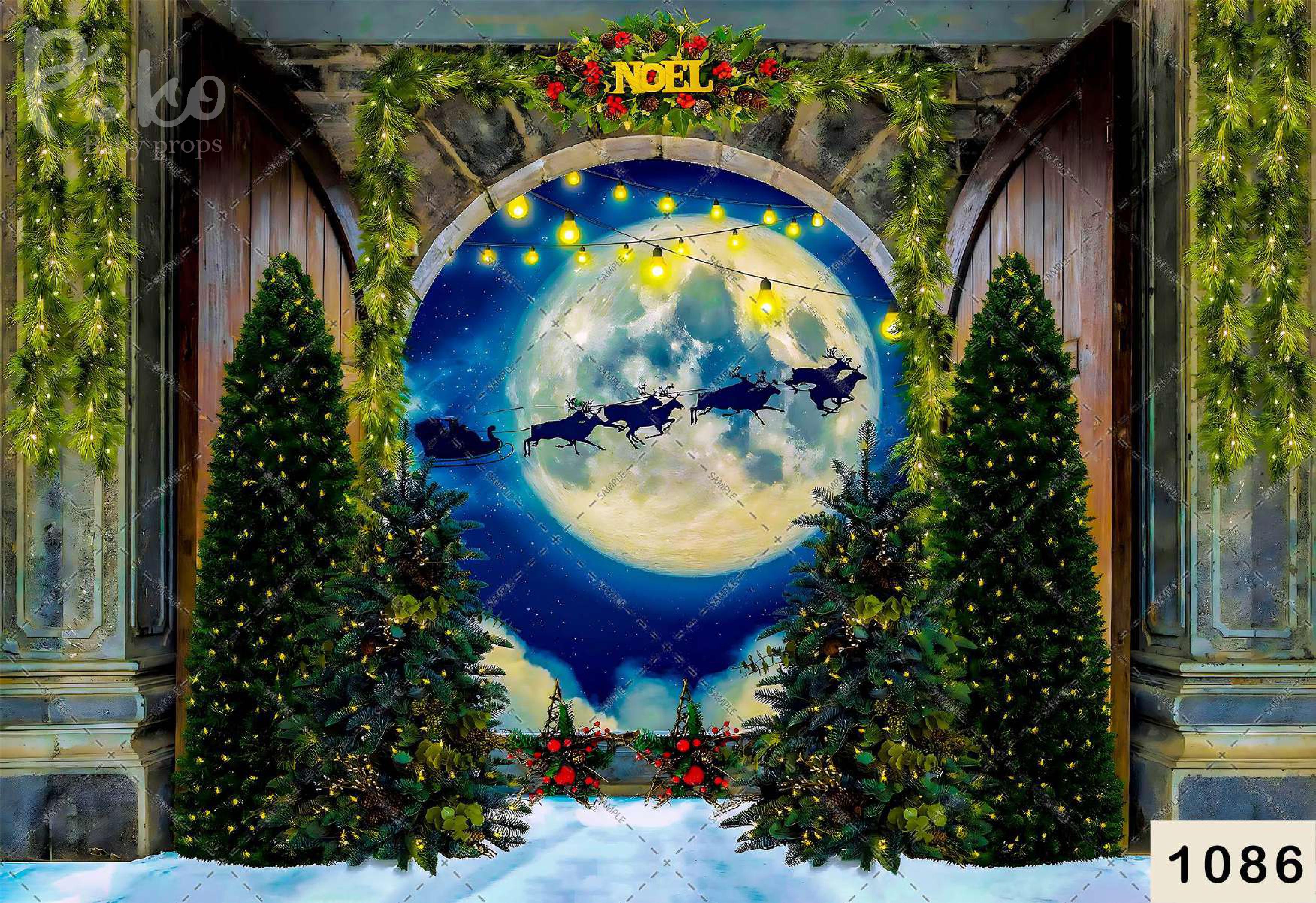 Xmas Trees With Cart babyphotoshoot Backdrop