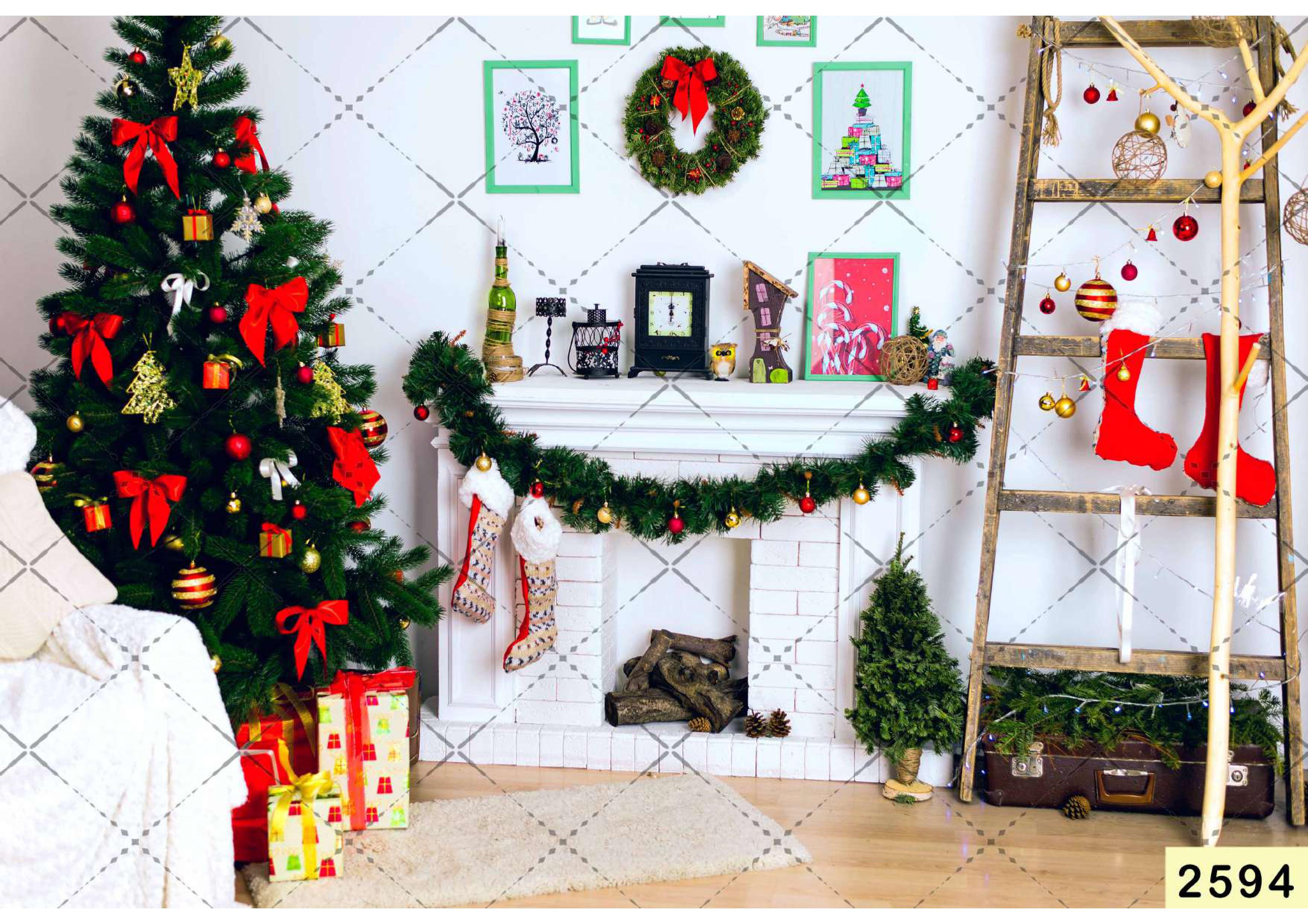 White And Green Christmas Backdrop