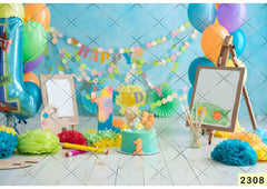 Blue Colorful Paper babyphotoshoot Backdrop