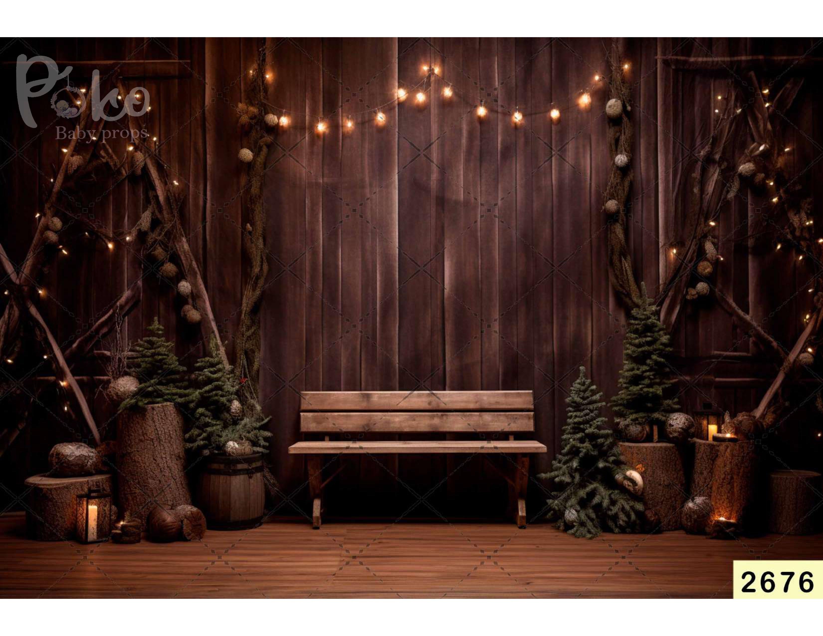 Garden Bench With Christmas babyphotoshoot Backdrop