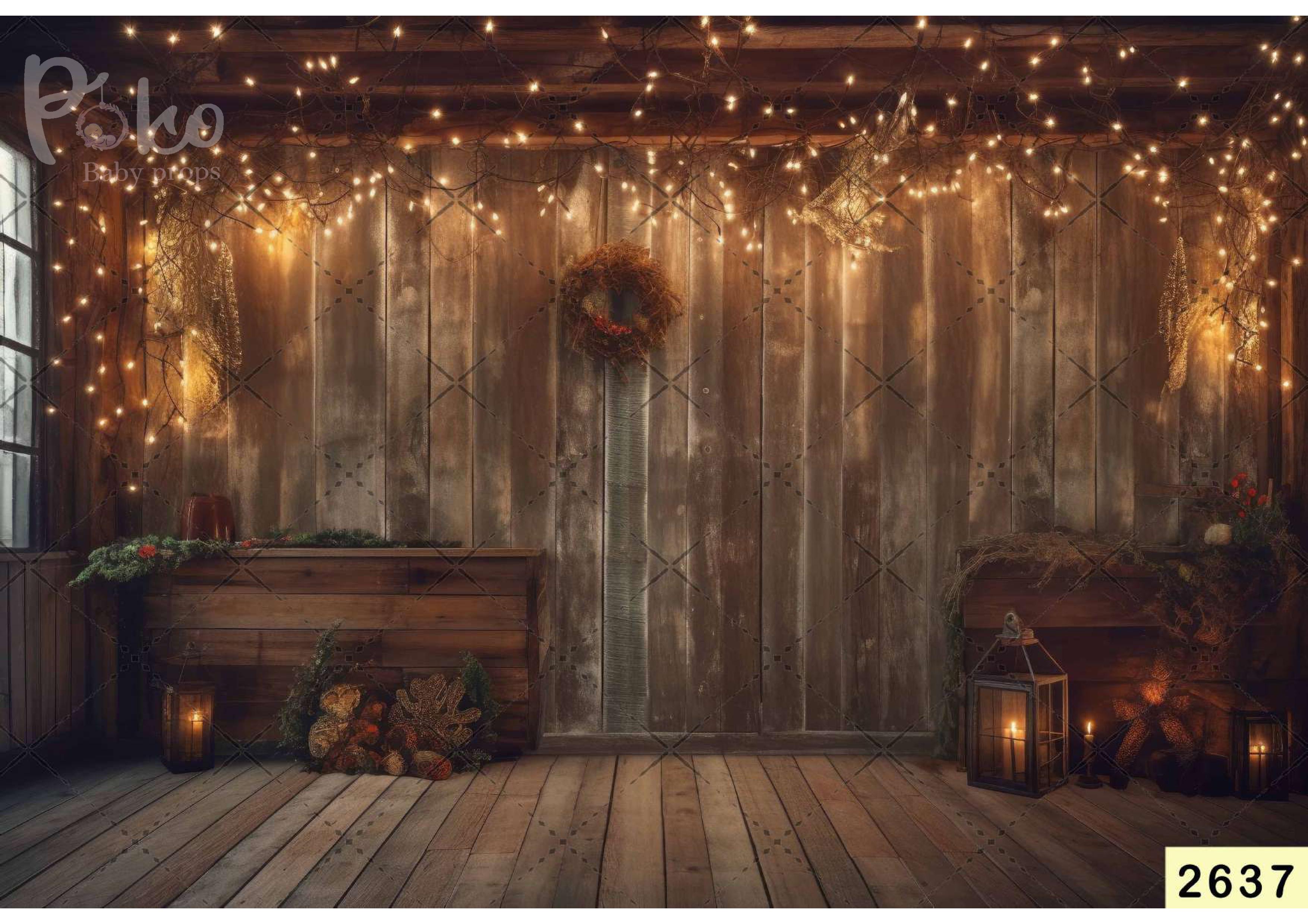 Golden Light Wooden Christmas Backdrop