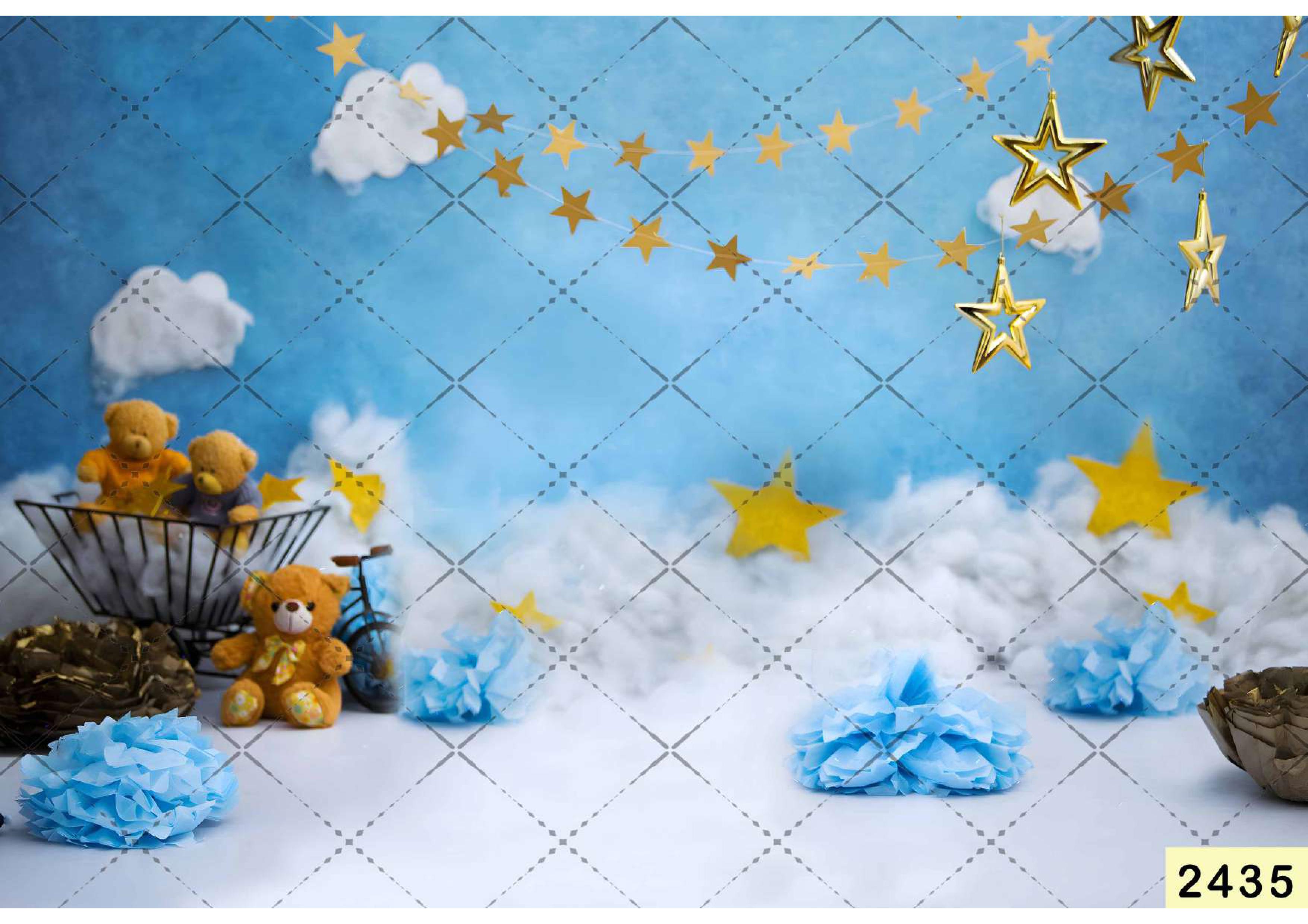 Teddy Star Blue Backdrop