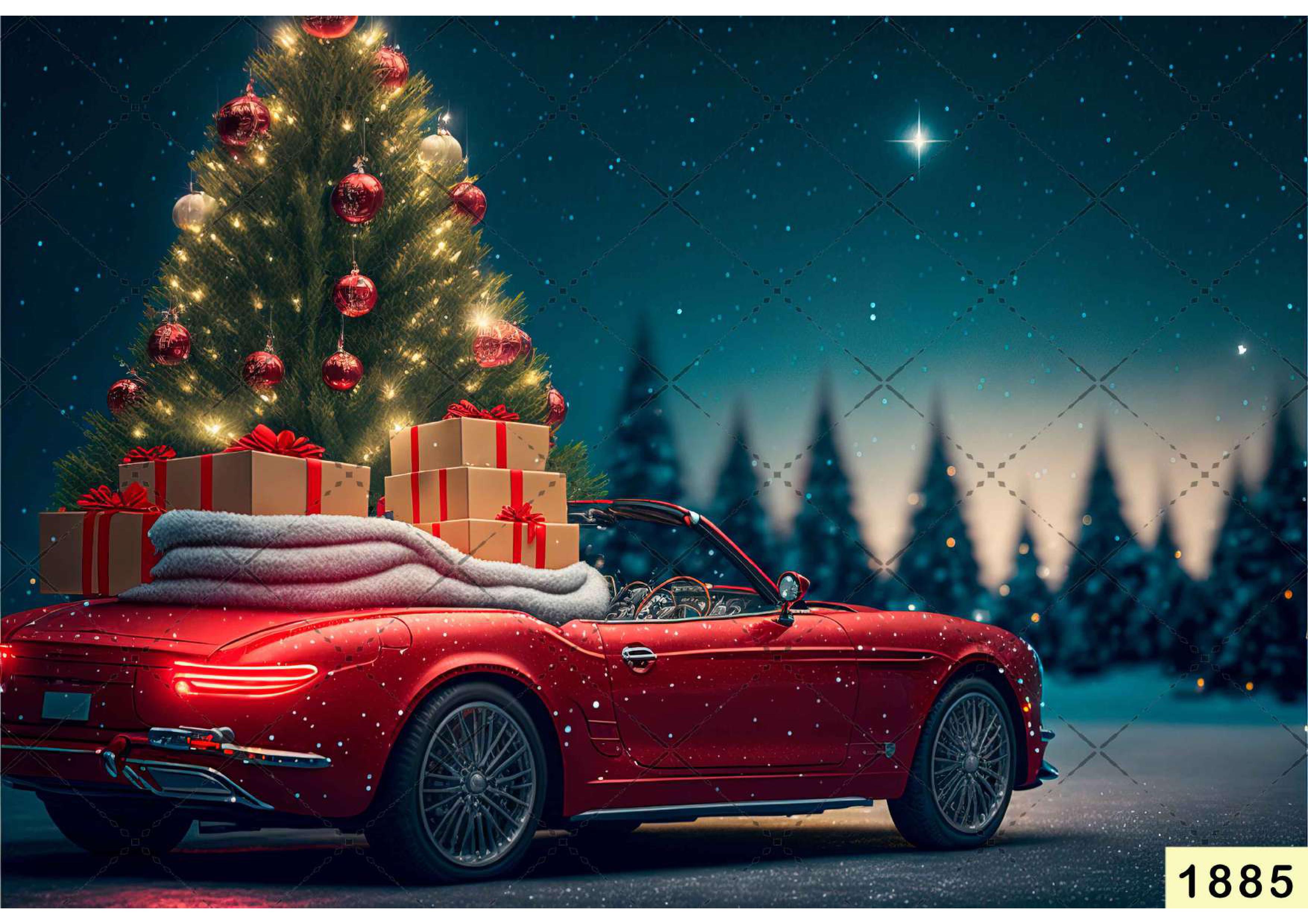 Red Car Christmas Backdrop