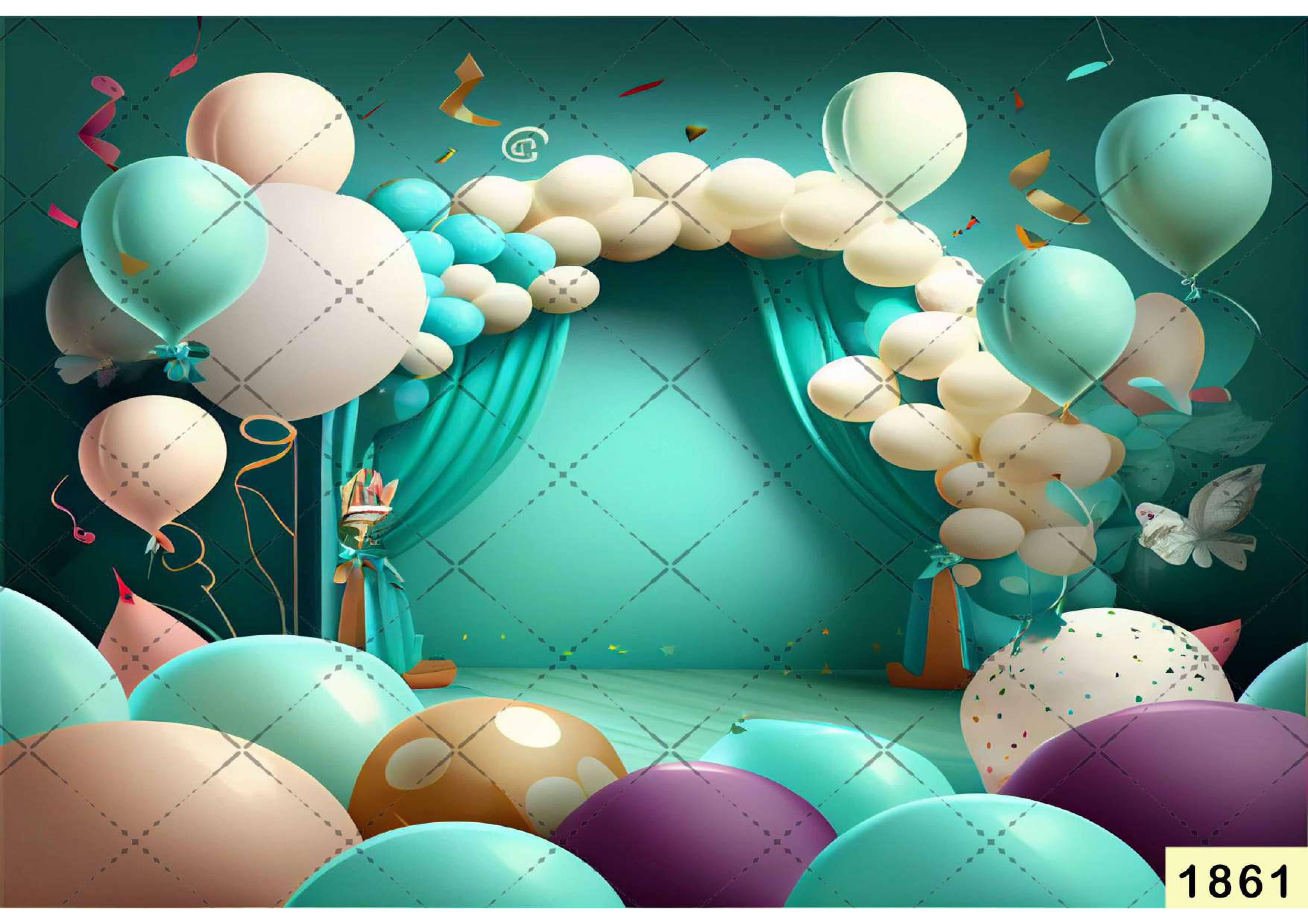 Green Curtain Baloon babyphotoshoot Backdrop