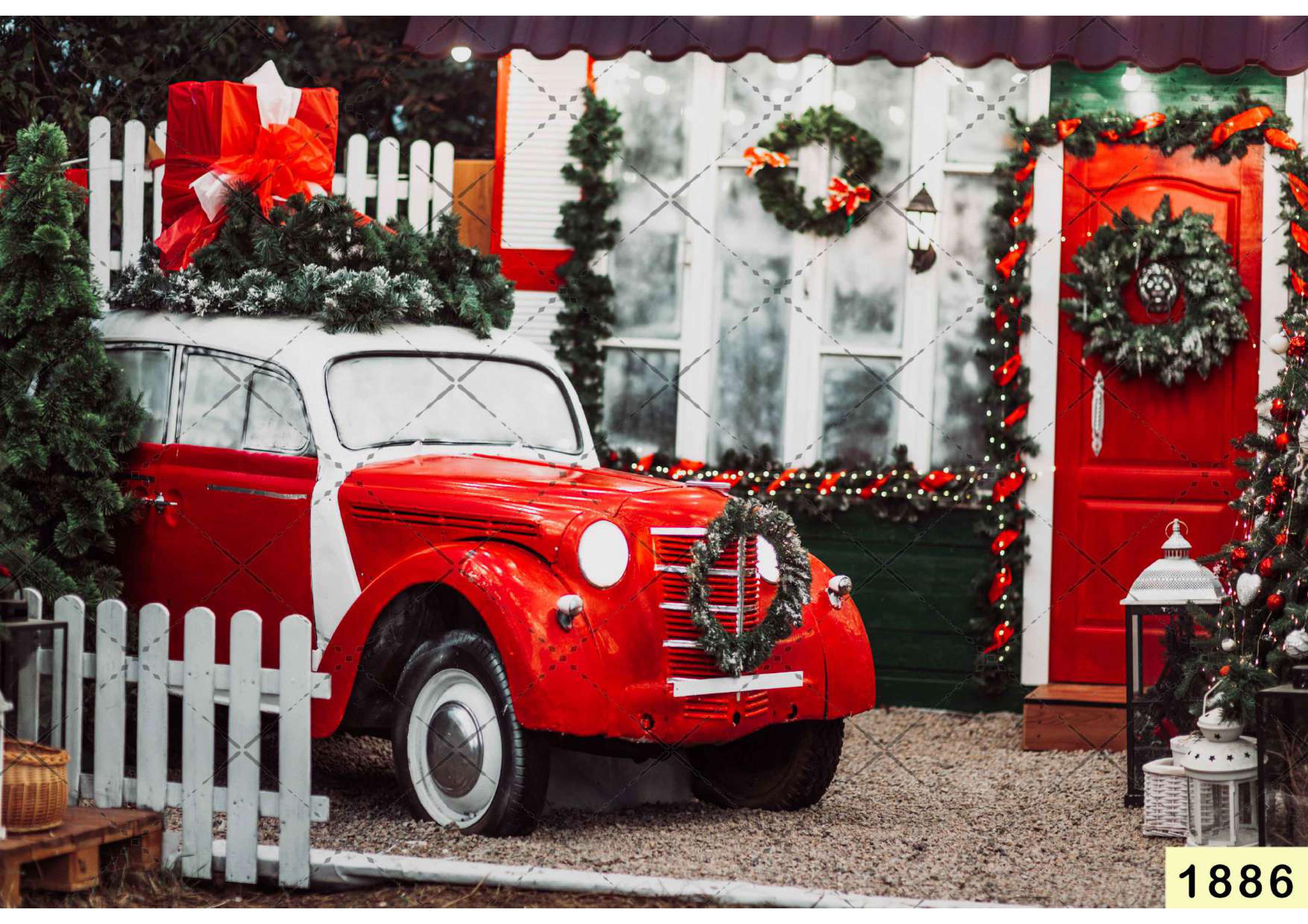 Red With White Car babyphotoshoot Backdrop