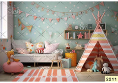 Orange Color Kid Room Backdrop