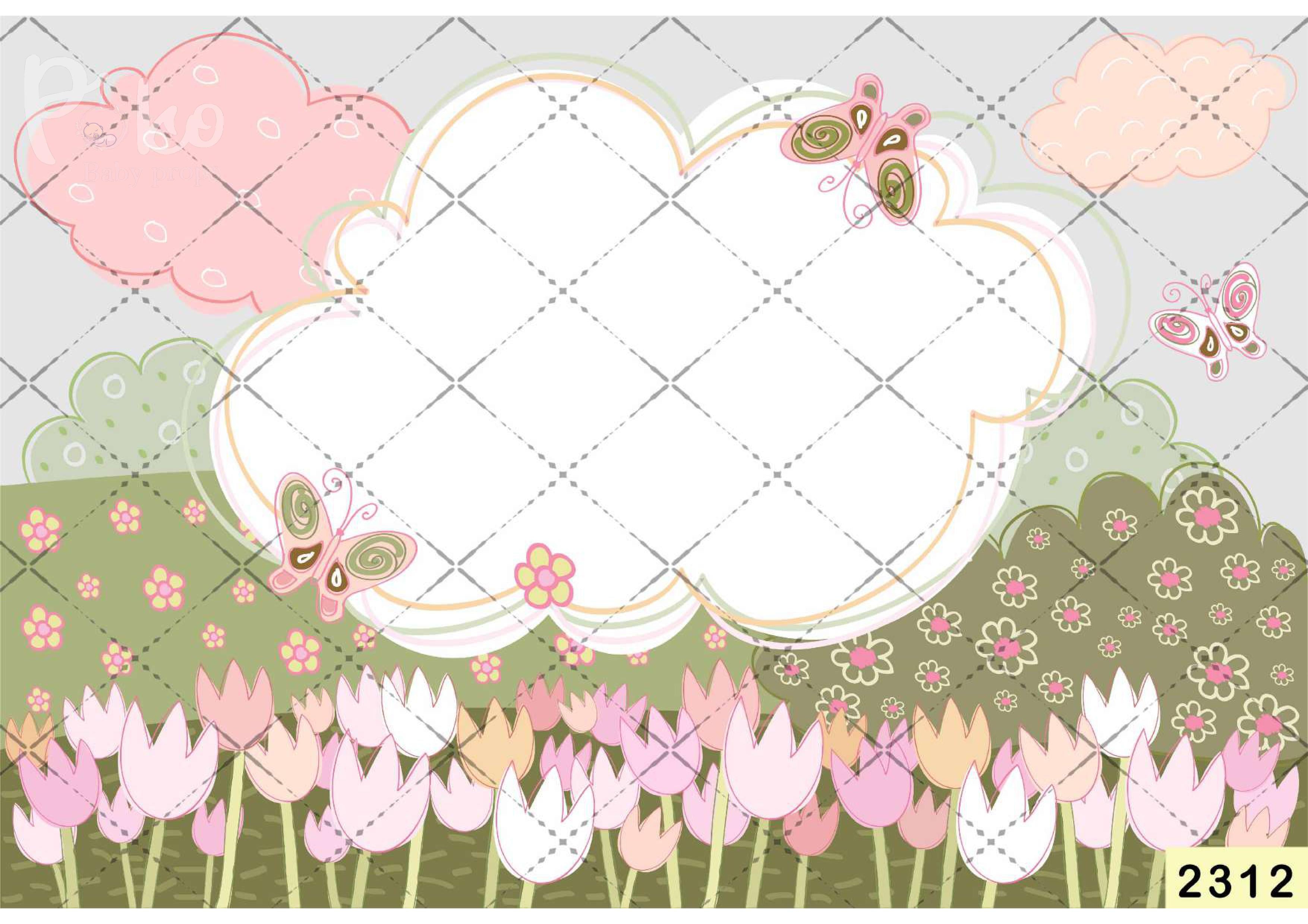 Cloud With Flower Pink babyphotoshoot Backdrop