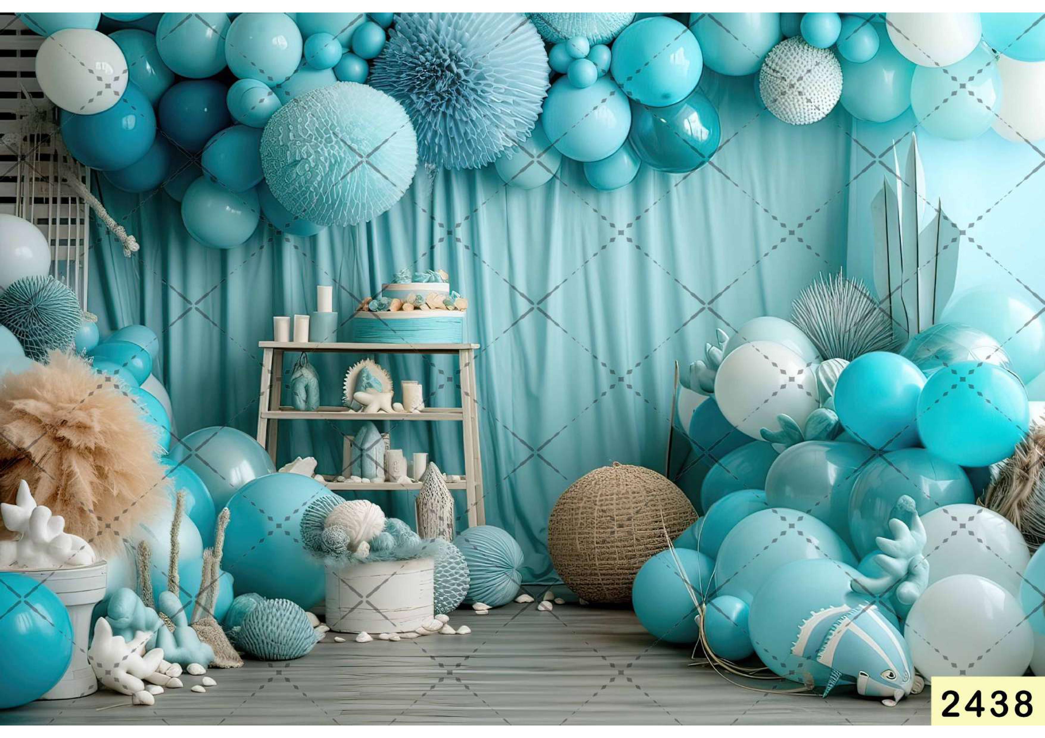 Sky-blue Balloon Birthday Backdrop