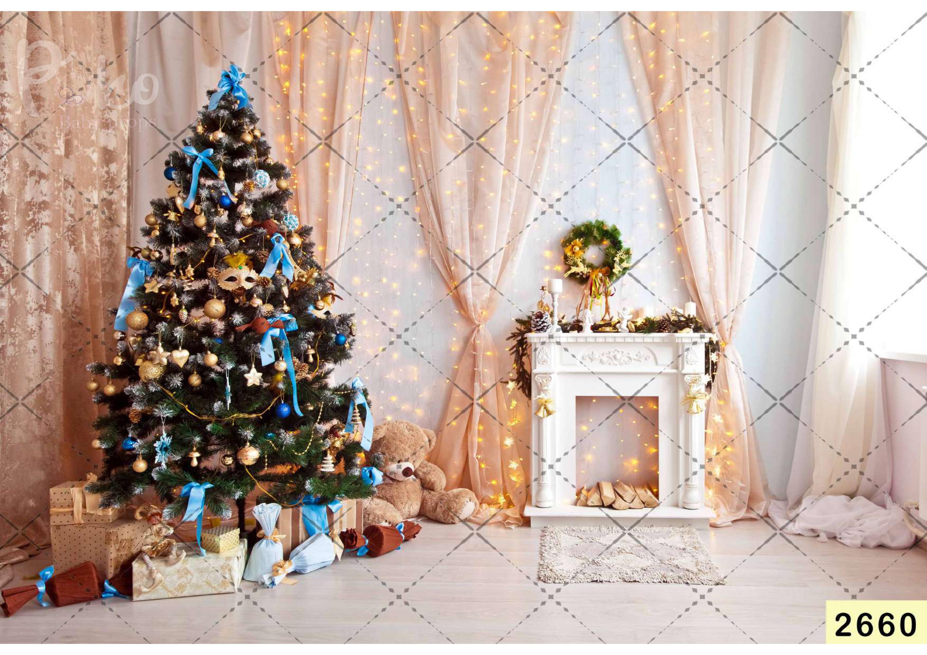 Curtain Lights Christmas Tree baby photoshoot Backdrop