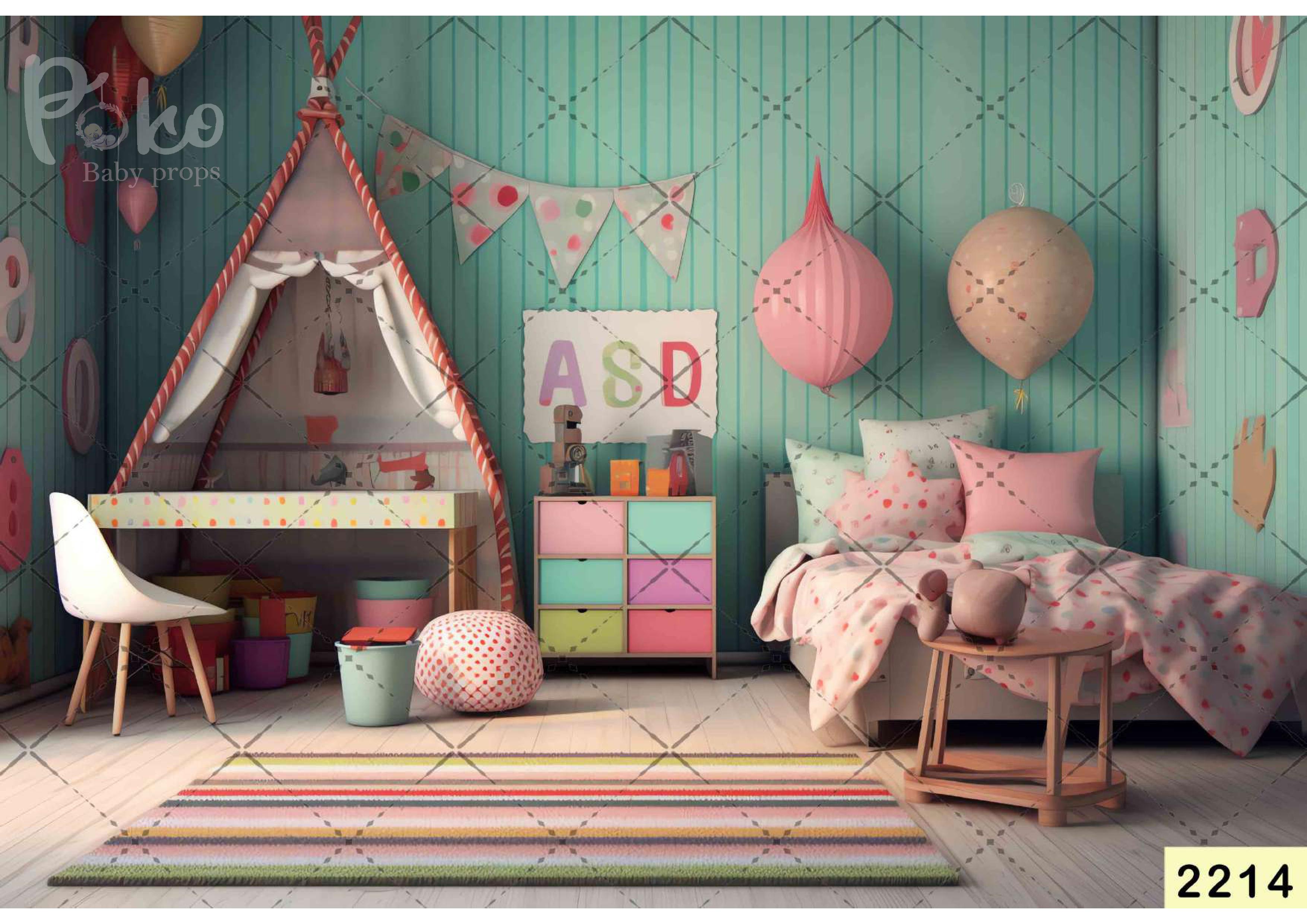 Peach Color Blue Toys Backdrop