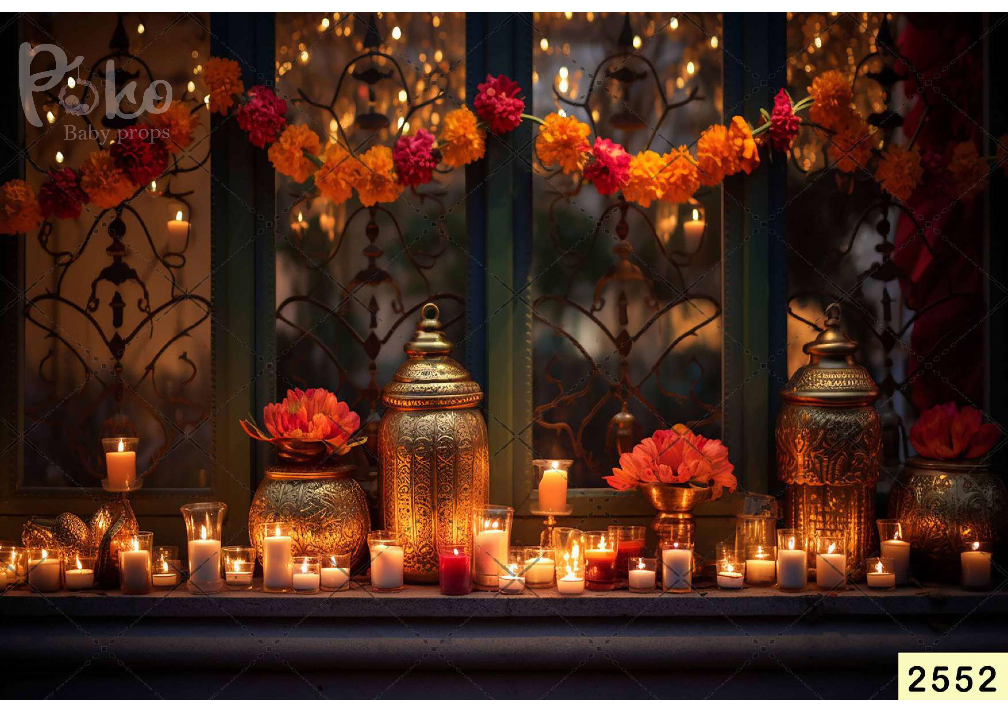 Flowers With Candle babyphotoshoot Backdrop