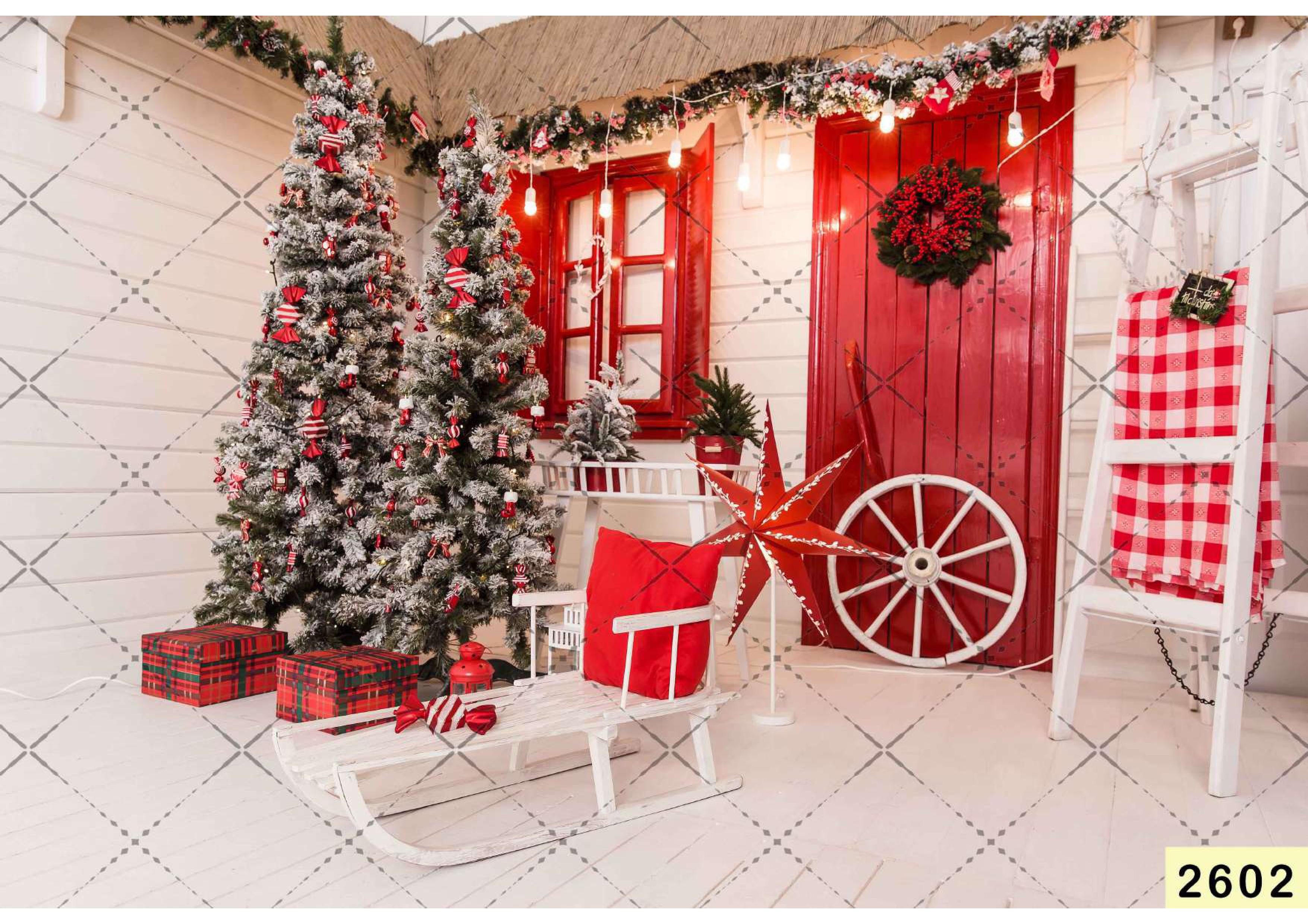 Red With White Christmas Backdrop