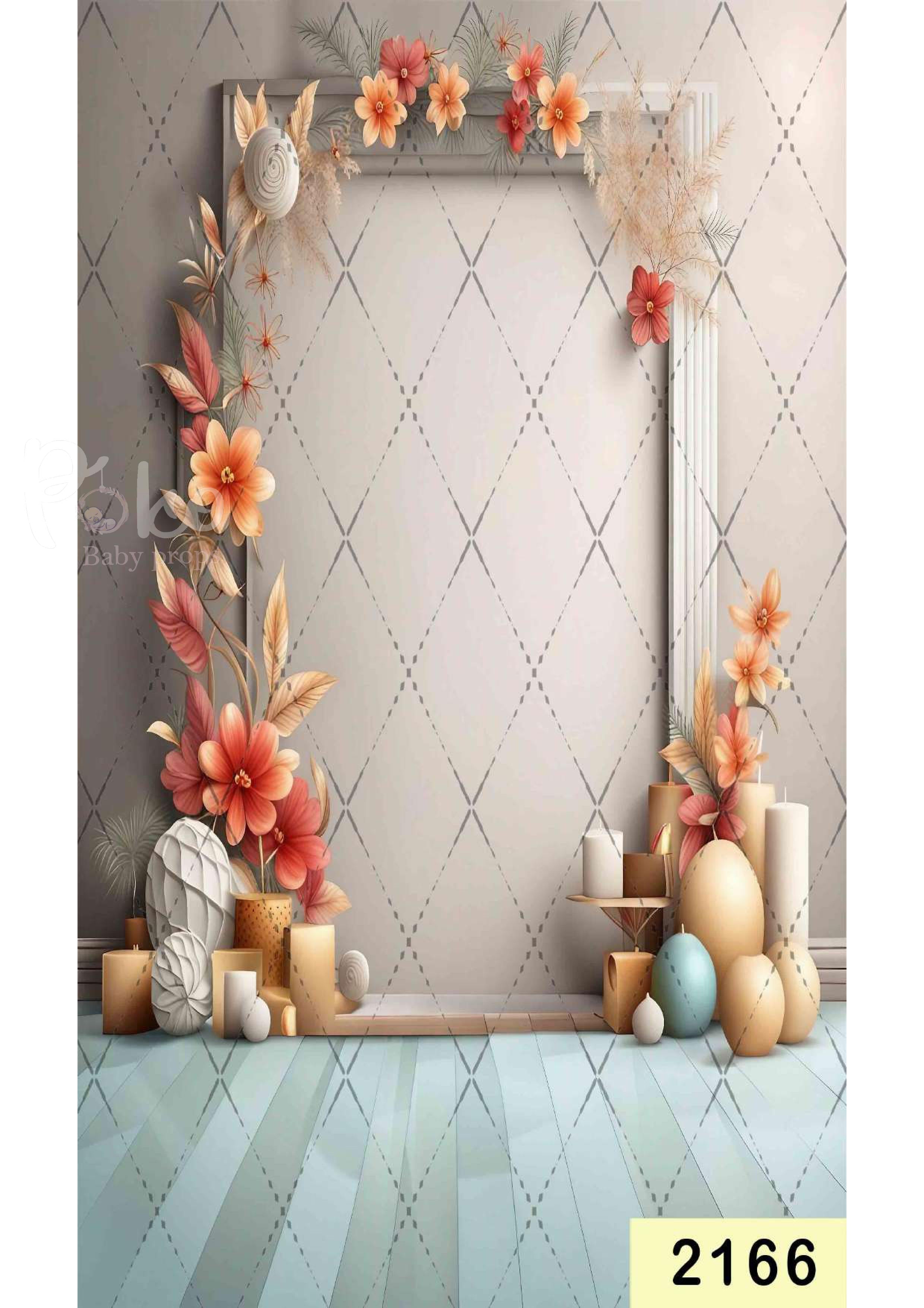 White With Orange Floral Backdrop