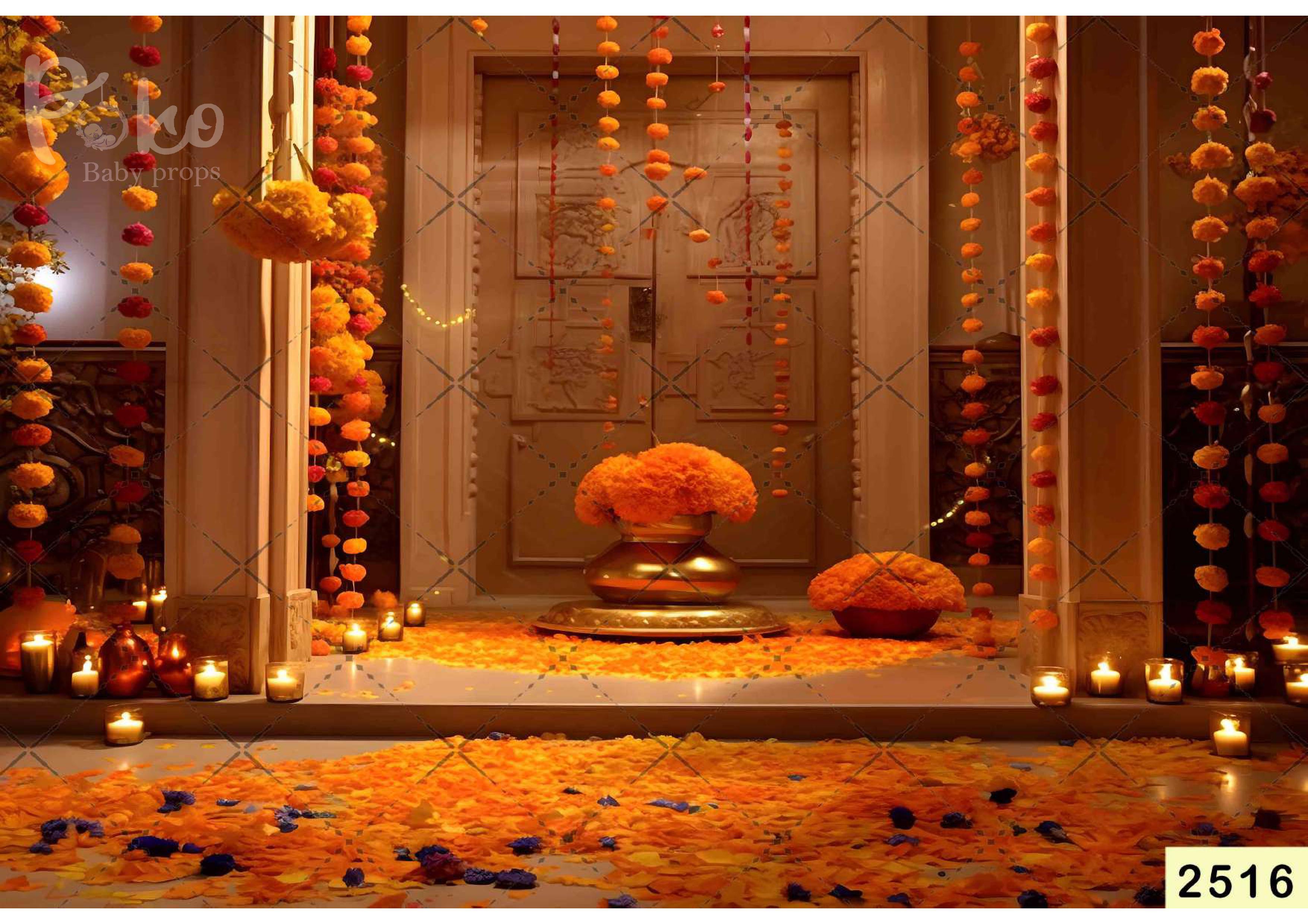 Flower Decoration With Diwali babyphotoshoot Backdrop