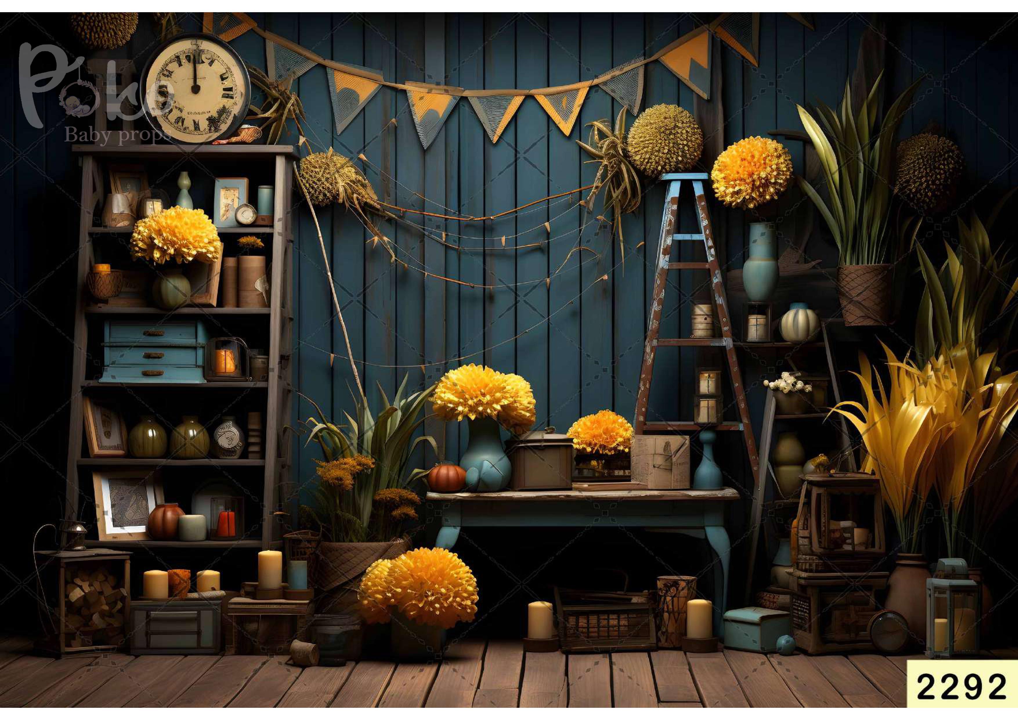 Dark Yellow Floral Curtain babyphotoshoot Backdrop