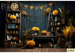 Dark Yellow Floral Curtain babyphotoshoot Backdrop