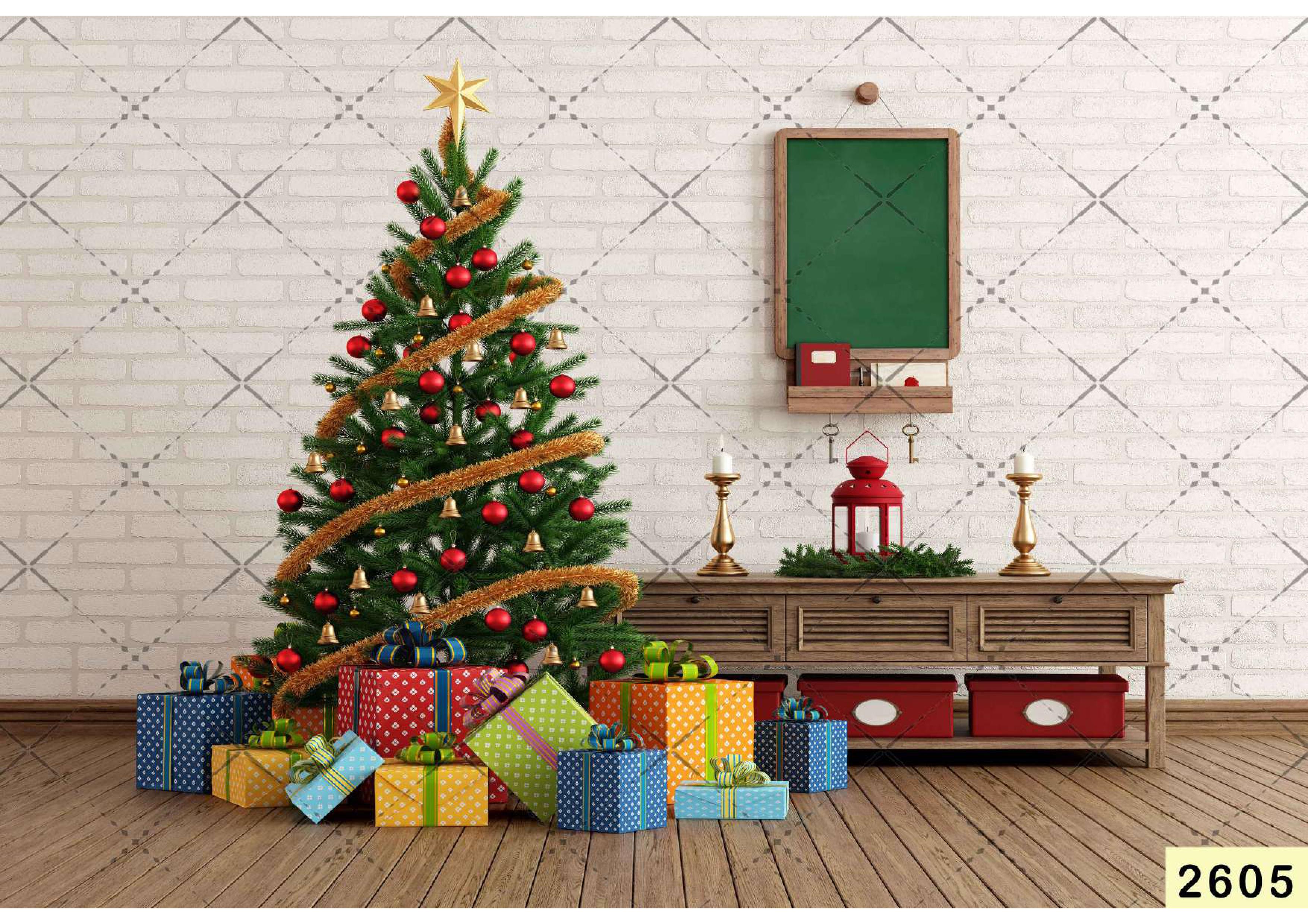 Xmas Tree With Gifts Christmas babyphotoshoot Backdrop