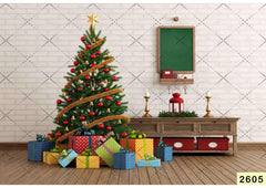 Xmas Tree With Gifts Christmas babyphotoshoot Backdrop