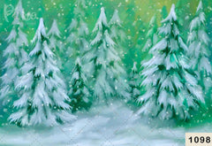 Snow Xmas Trees Backdrop
