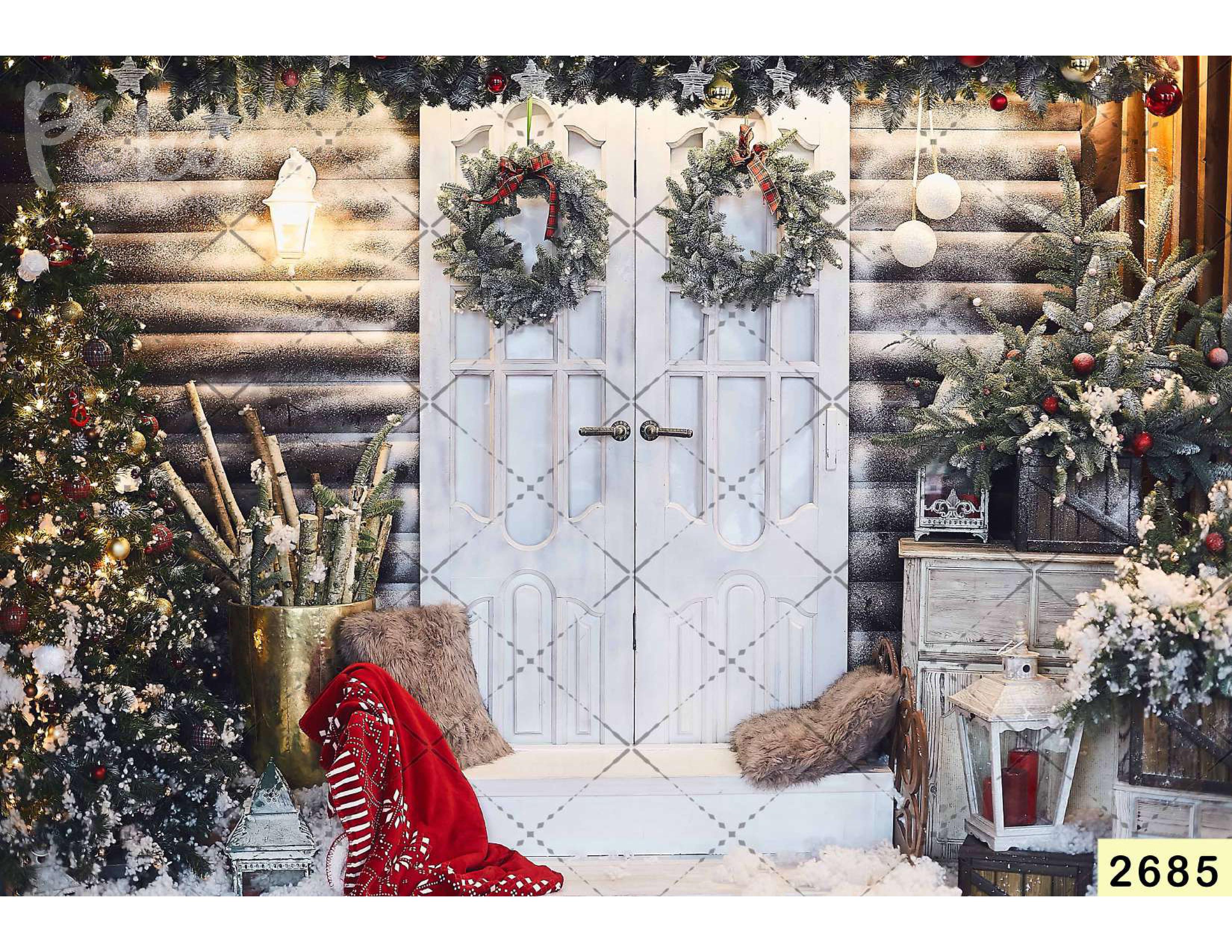 White Door Christmas Backdrop