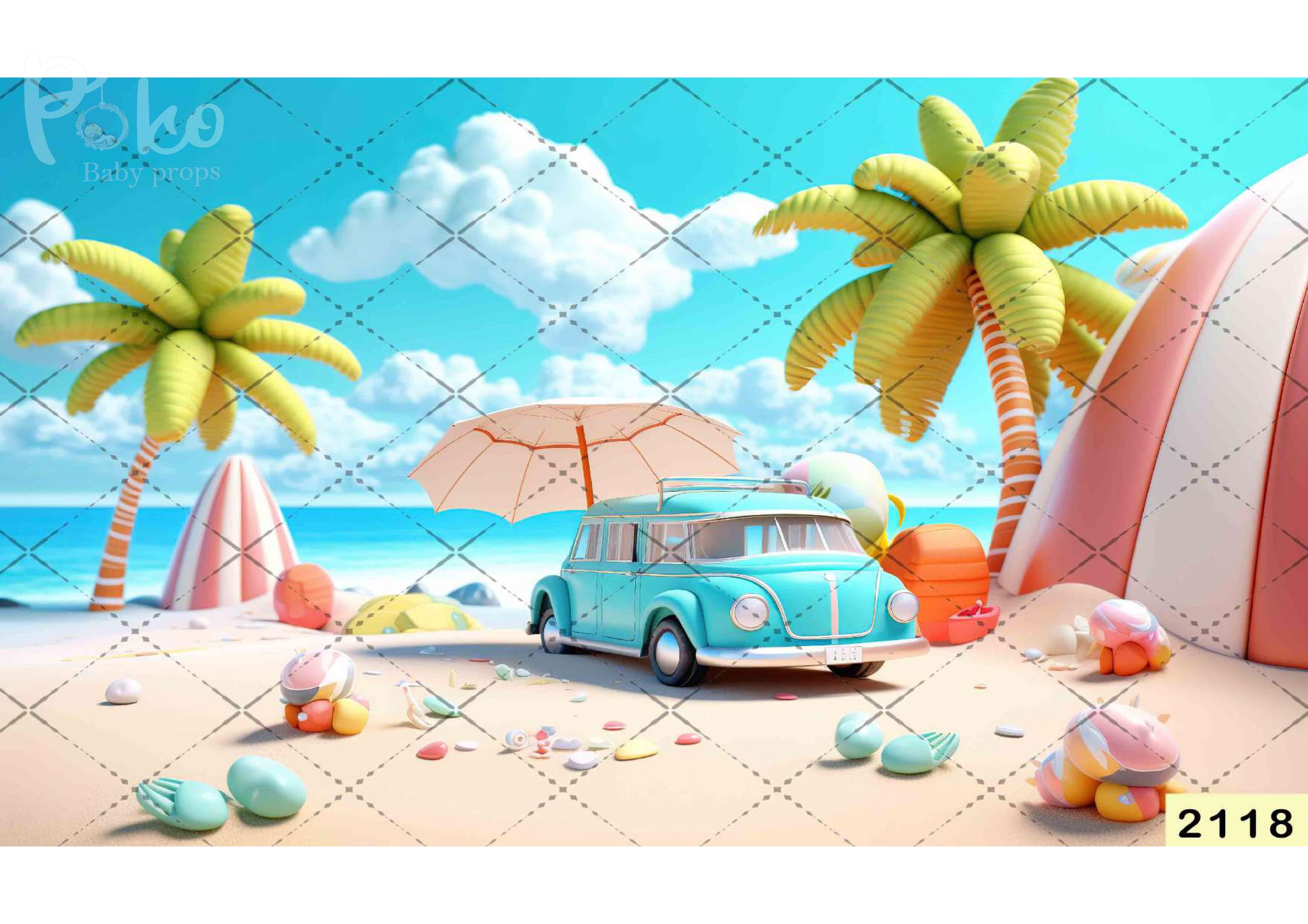 Beach With Summer babyphotoshoot Backdrop