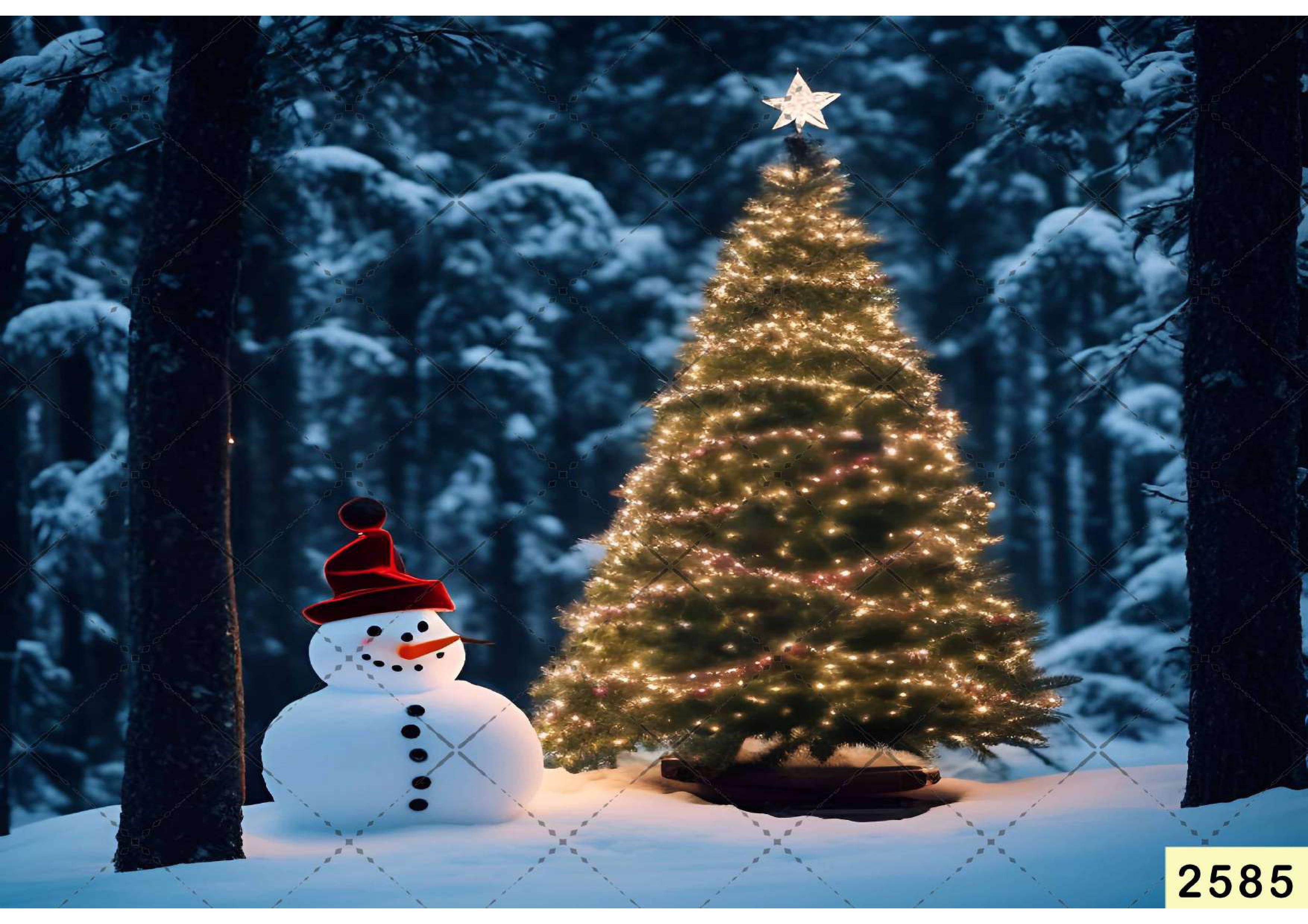 Snowman Christmas Tree Backdrop