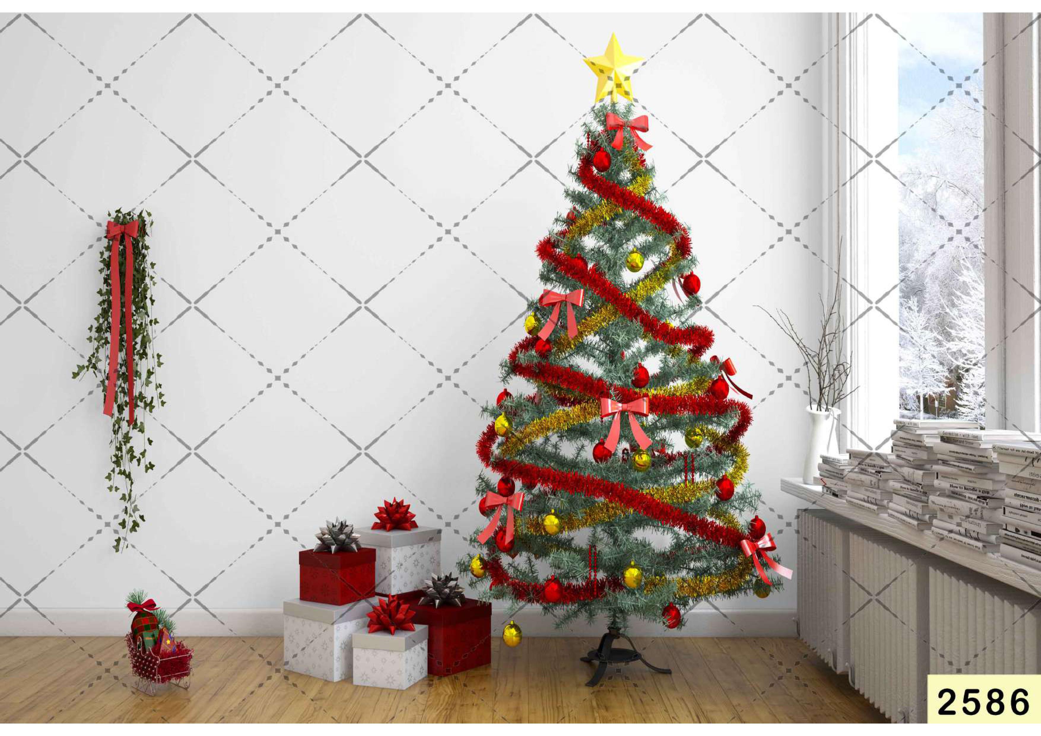Christmas Tree With White Wall babyphotoshoot Backdrop