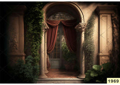 Arch With Red Curtain babyphotoshoot Backdrop