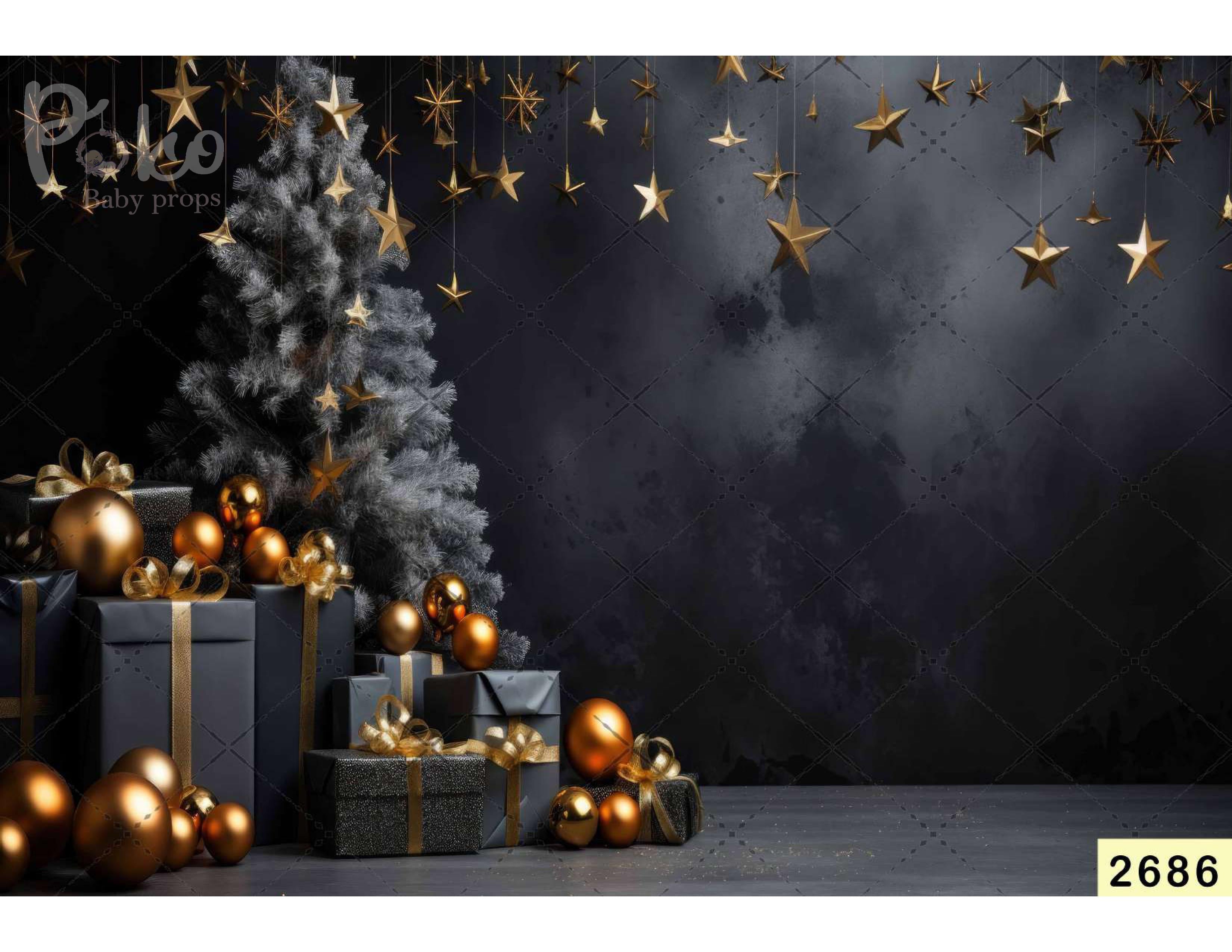 Black Christmas Balls babyphotoshoot Backdrop