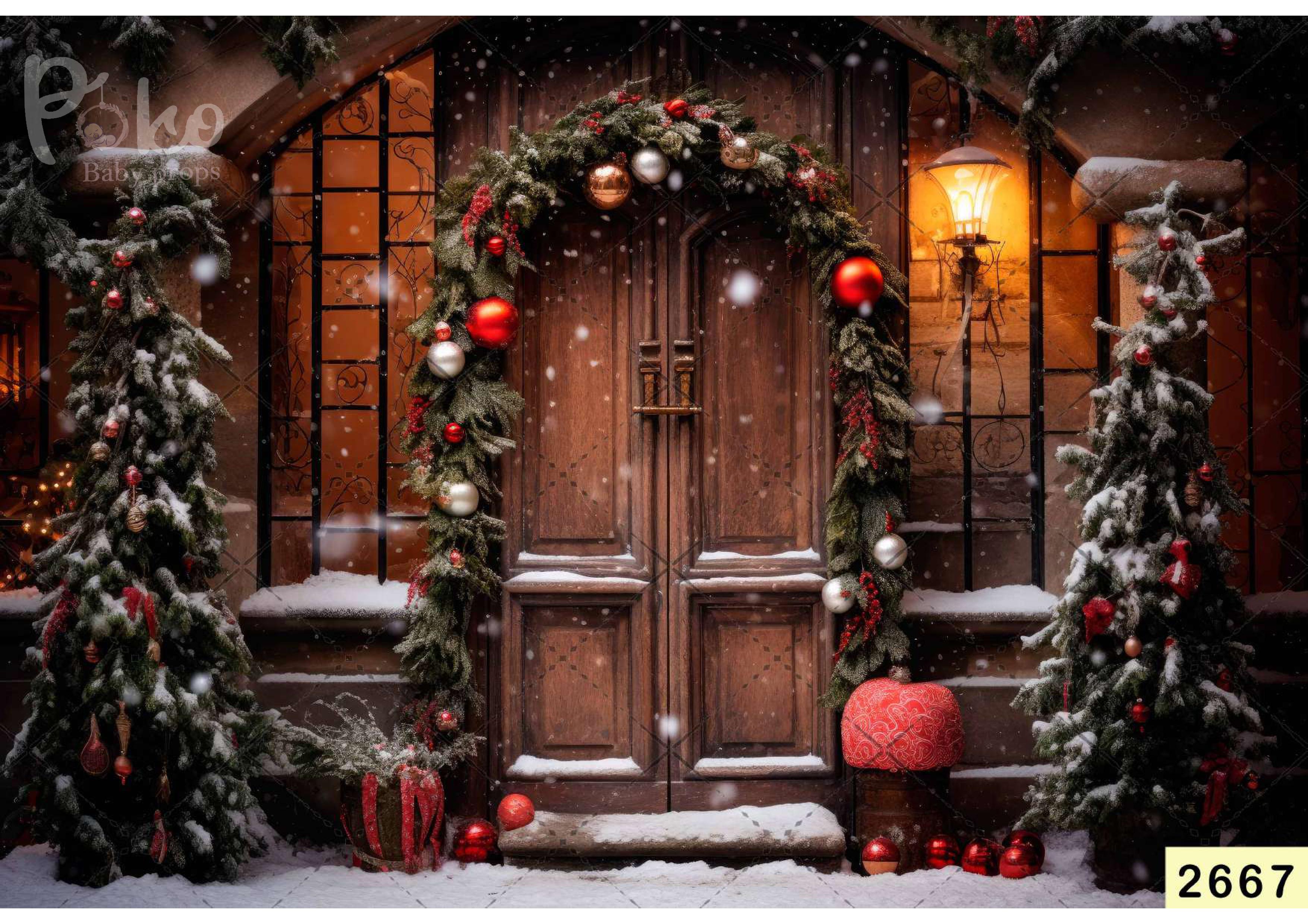 Christmas Decoration With Door babyphotoshoot Backdrop