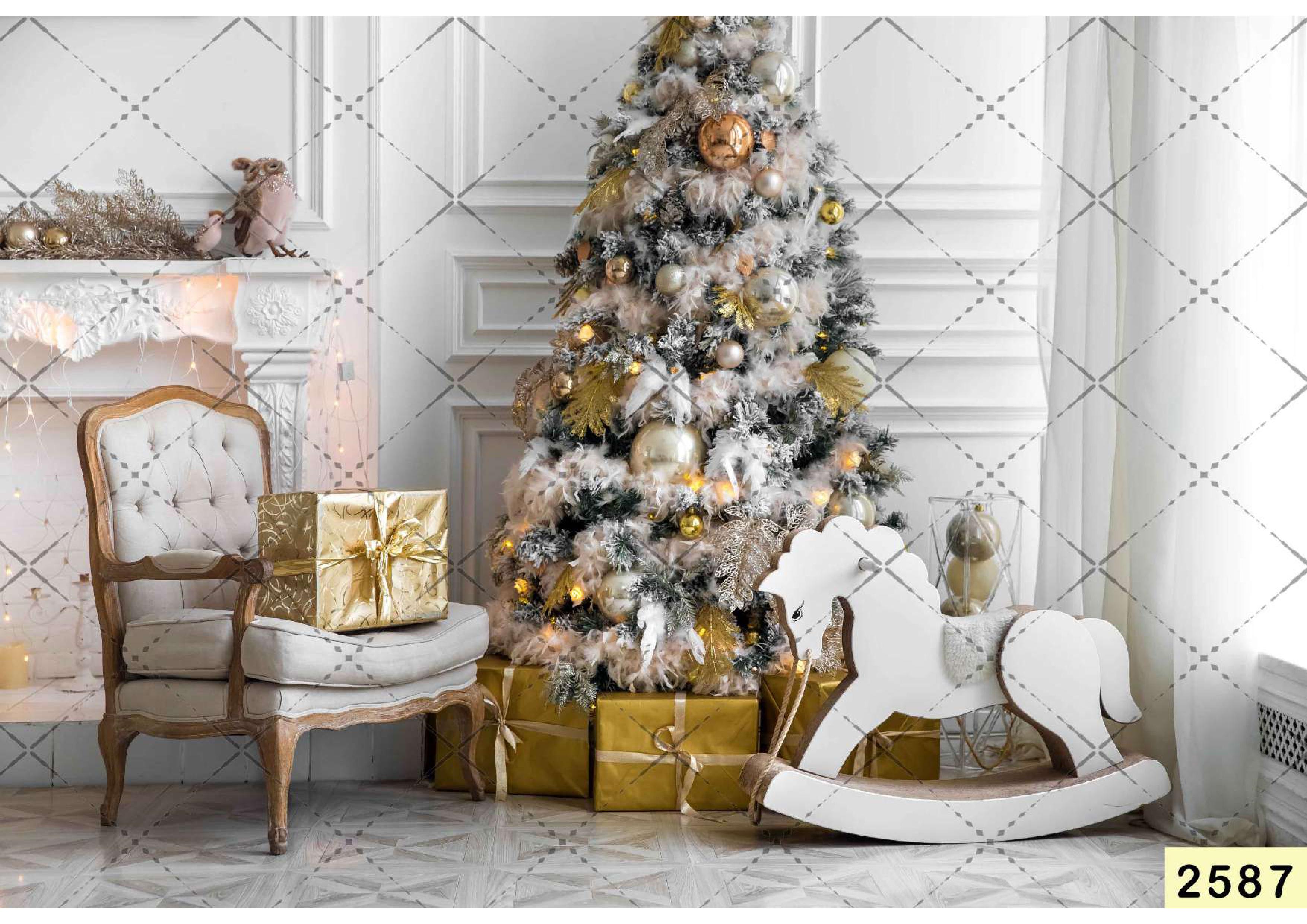 White Christmas Tree Decorated Backdrop