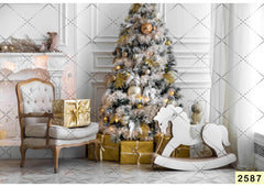 White Christmas Tree Decorated Backdrop