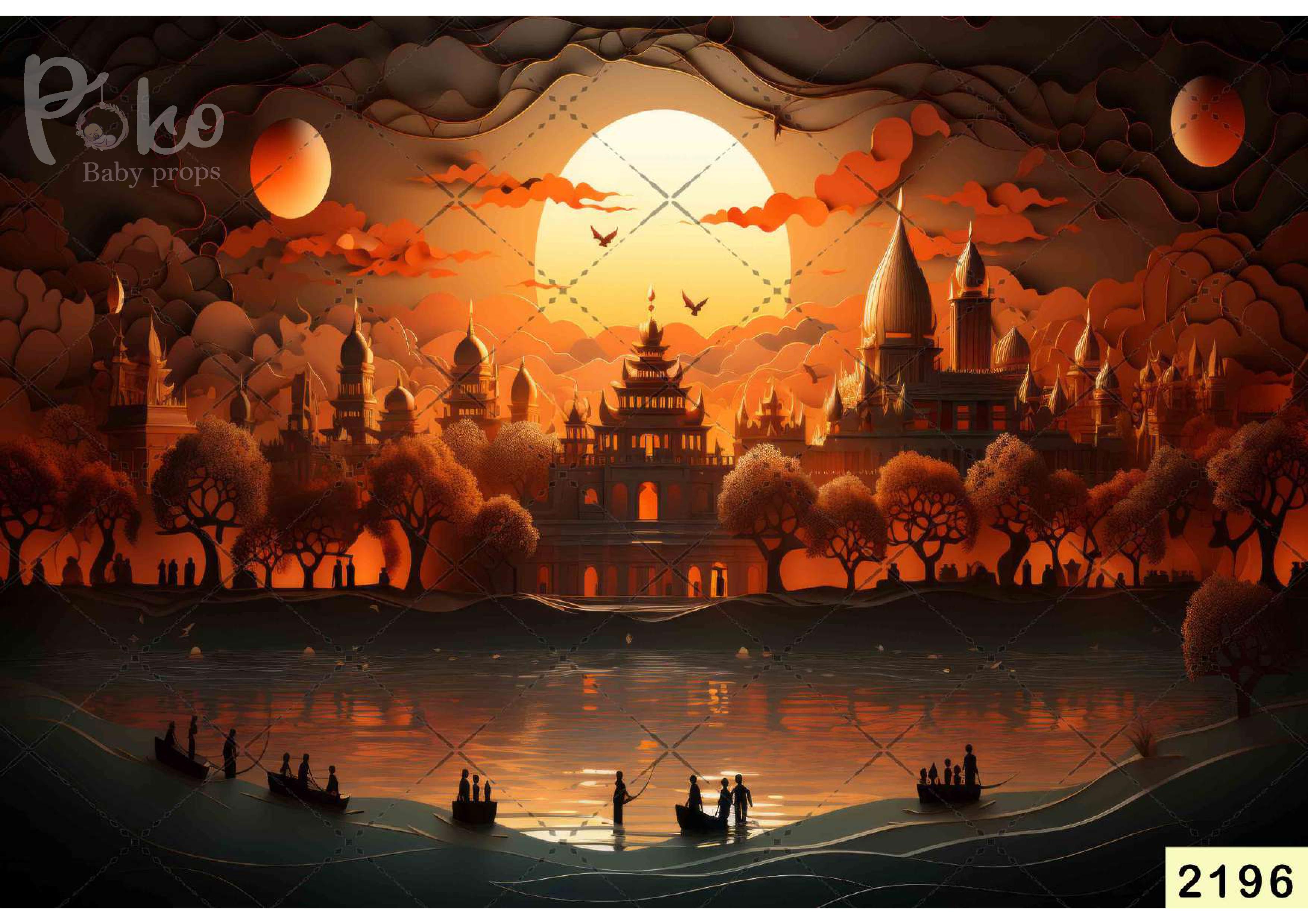 Orange Full Moon With River Backdrop