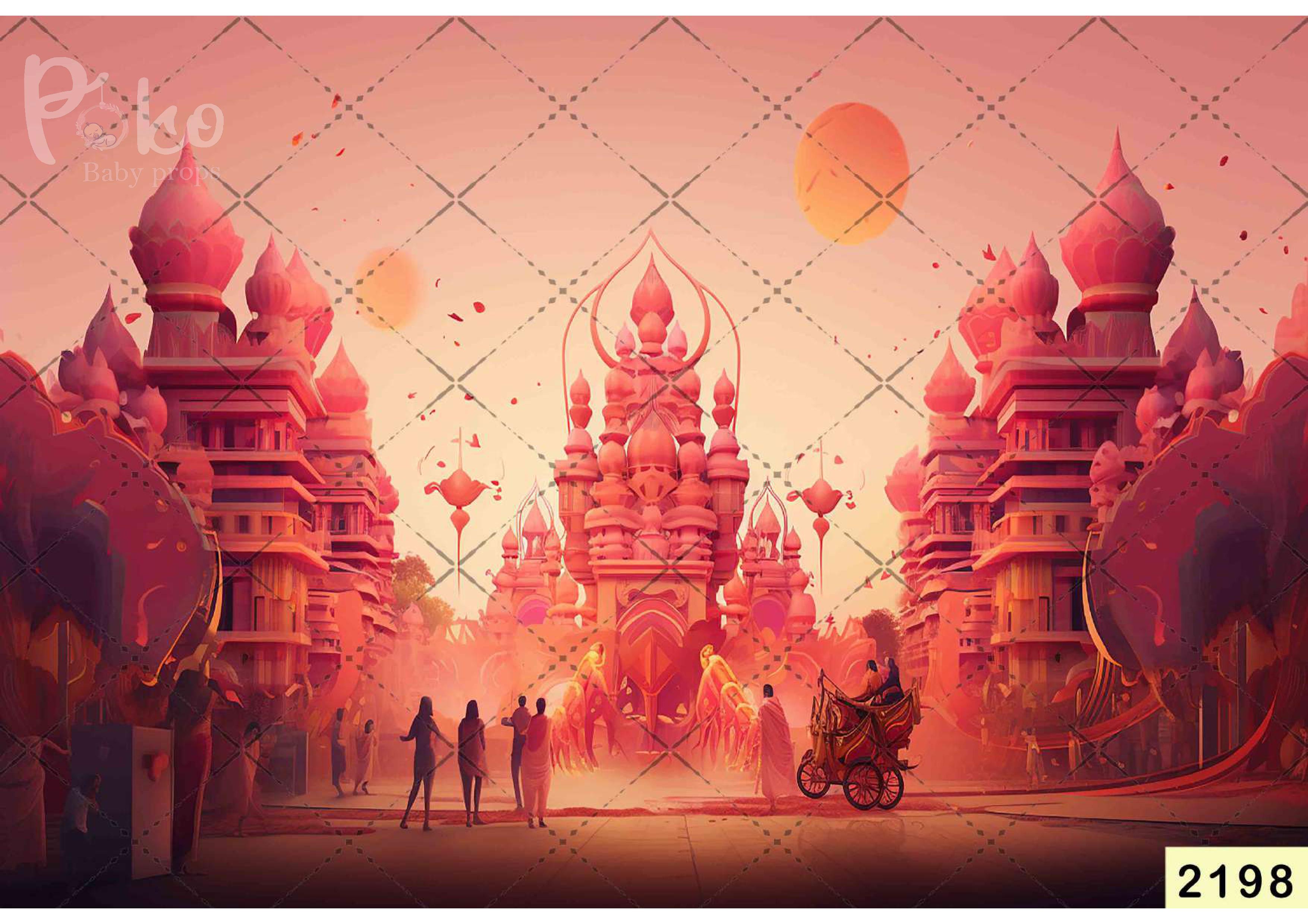 Orange Red Color Mahal Backdrop