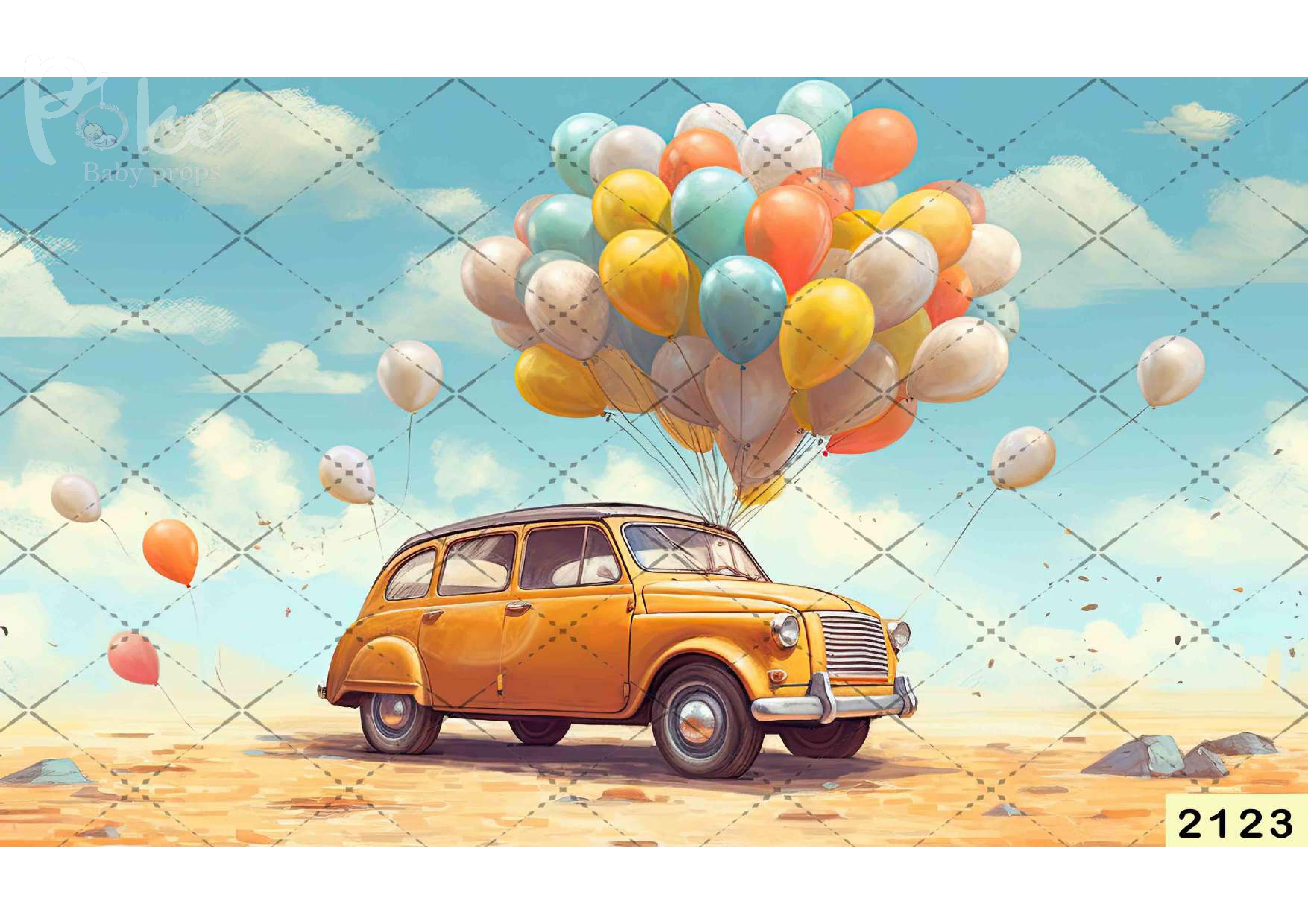 Car With Air Balloon babyphotoshoot Backdrop