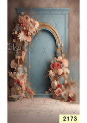 Peach Color Floral With Blue Backdrop