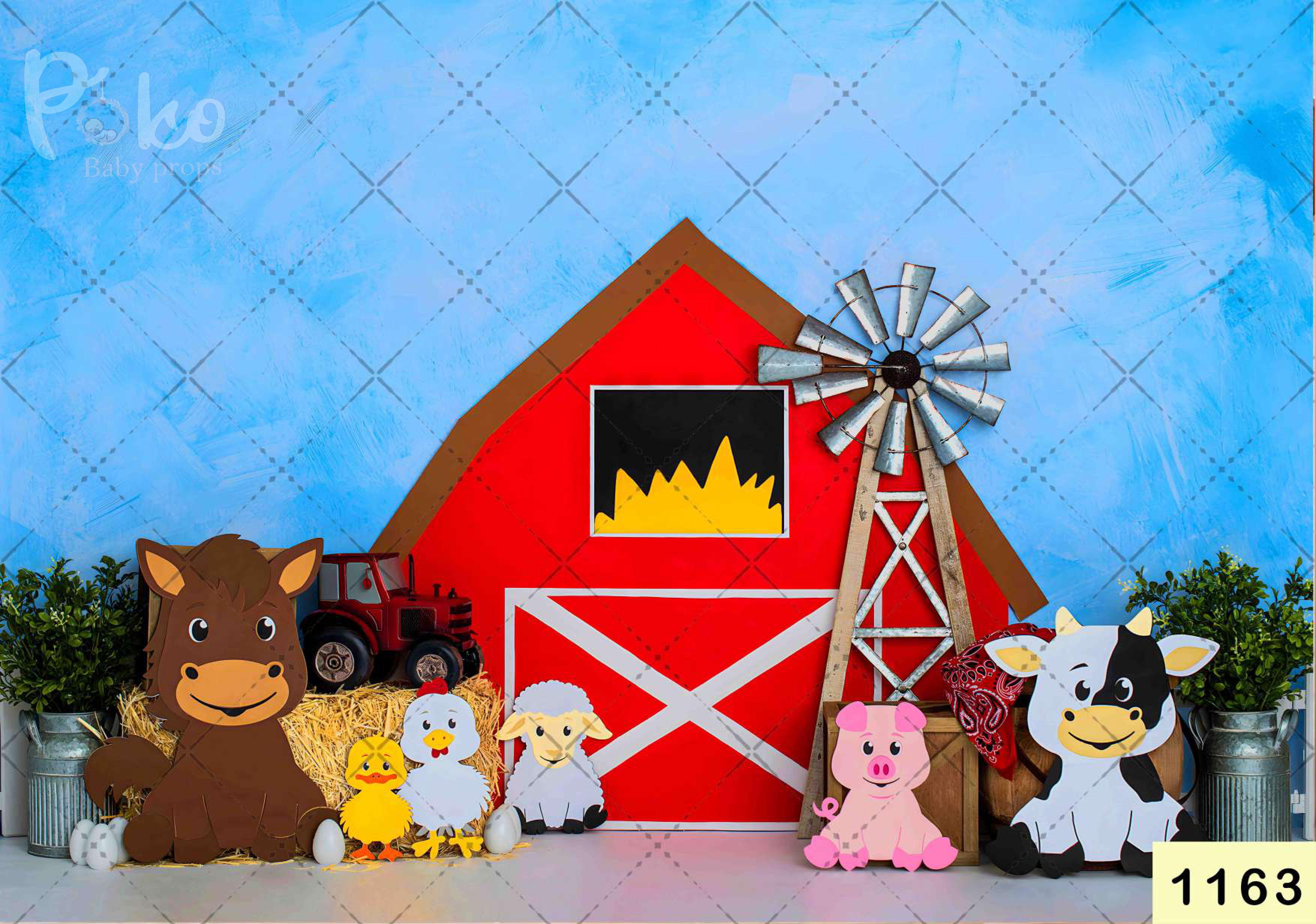 Cow Red Yard babyphotoshoot Backdrop