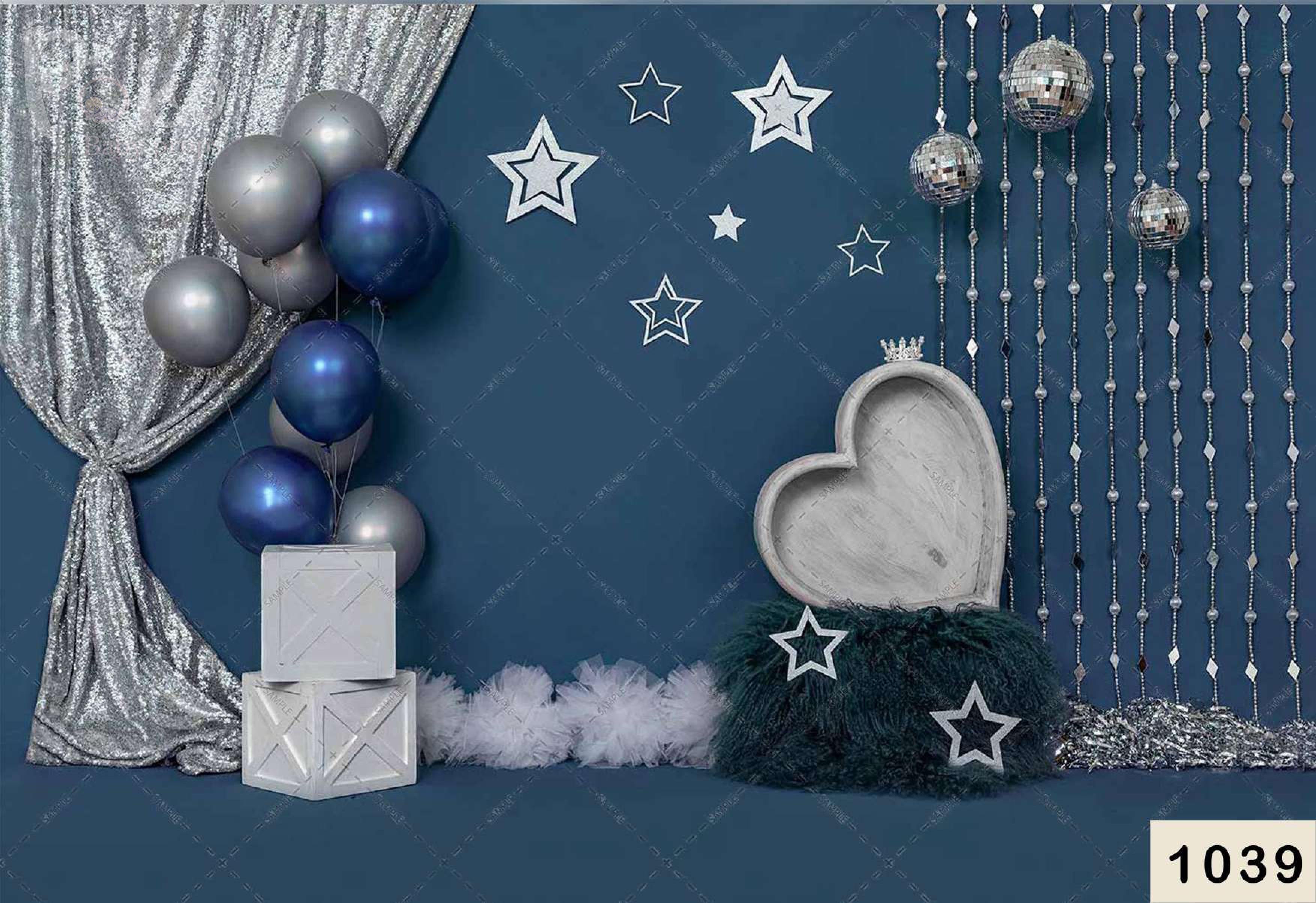 Dark Blue With Heart Birthday babyphotoshoot Backdrop