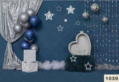 Dark Blue With Heart Birthday babyphotoshoot Backdrop