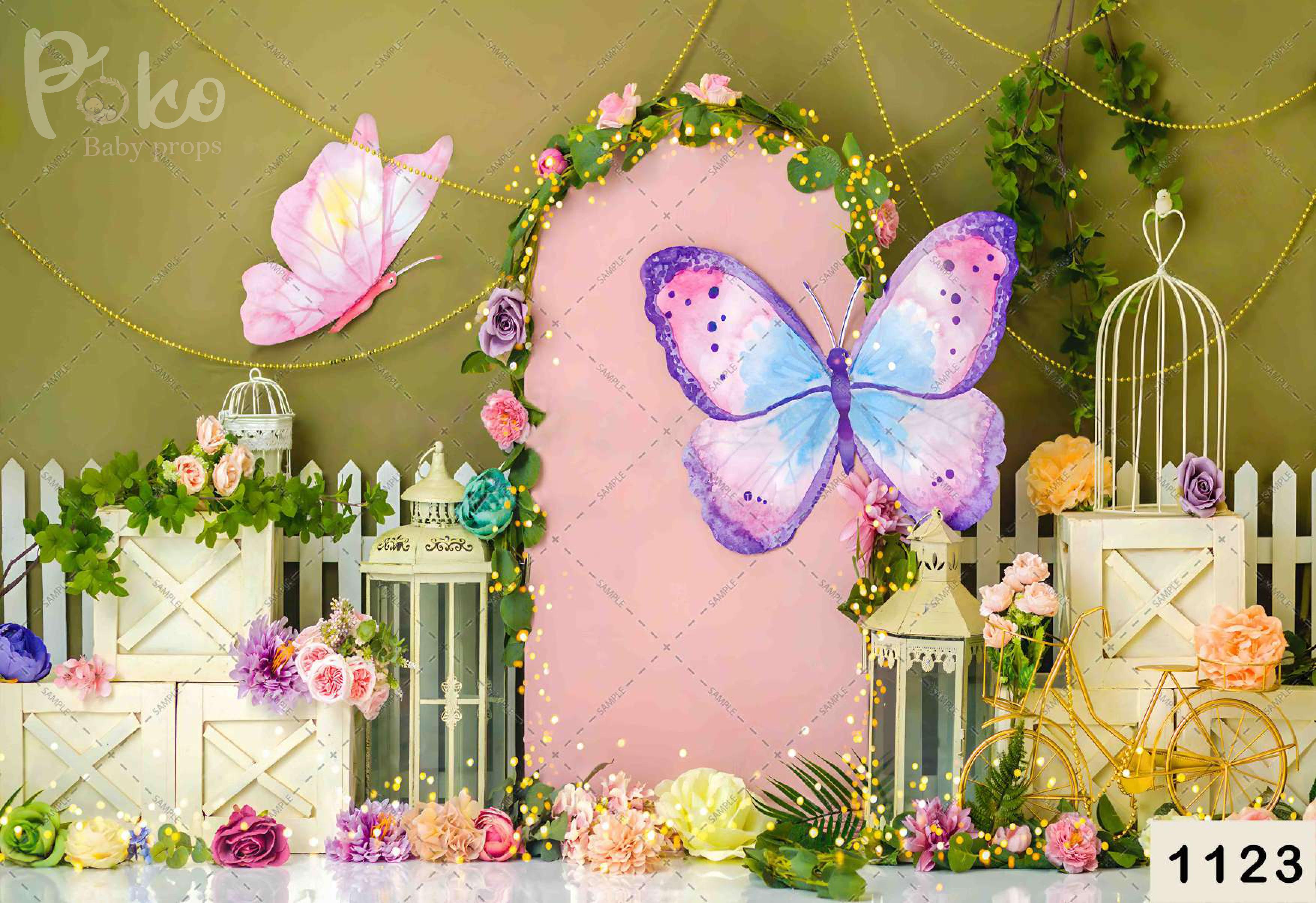 Flowers With Butterfly babyphotoshoot Backdrop